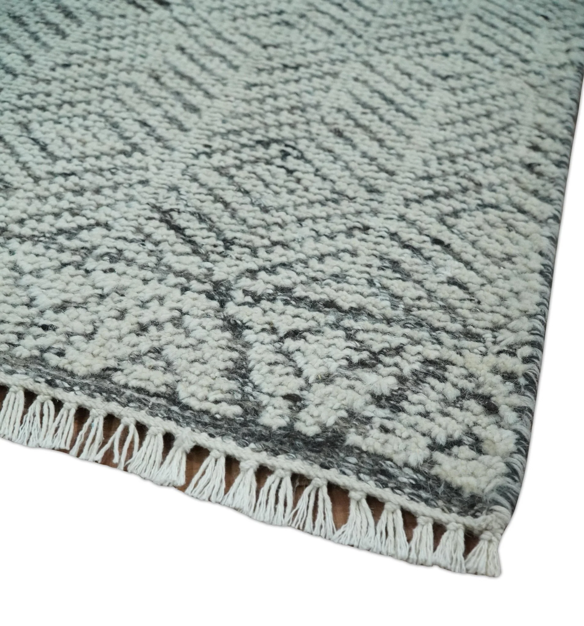 Small 2x3 Hand Knotted Ivory and Charcoal Tribal Design Wool Rug - Image 3
