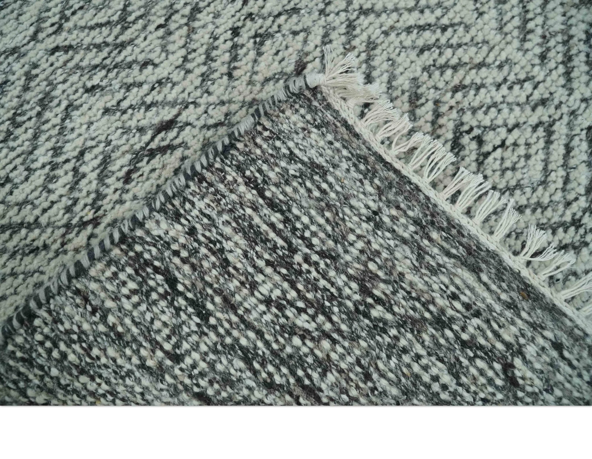 Small 2x3 Hand Knotted Ivory and Charcoal Tribal Design Wool Rug - Image 5