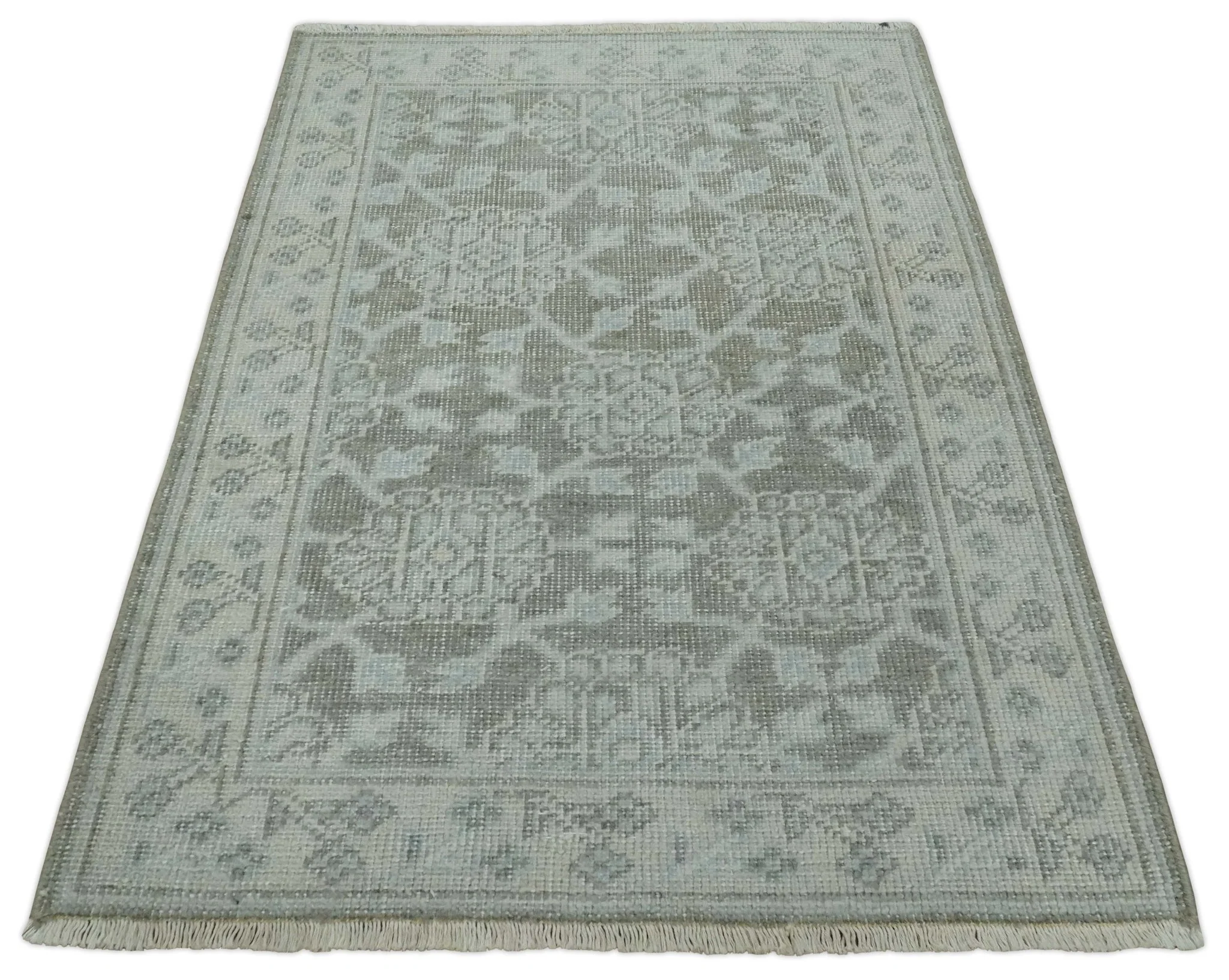 2x3 Hand Knotted Ivory and Gray Traditional Persian Oushak Wool Rug | N2623 - Image 6