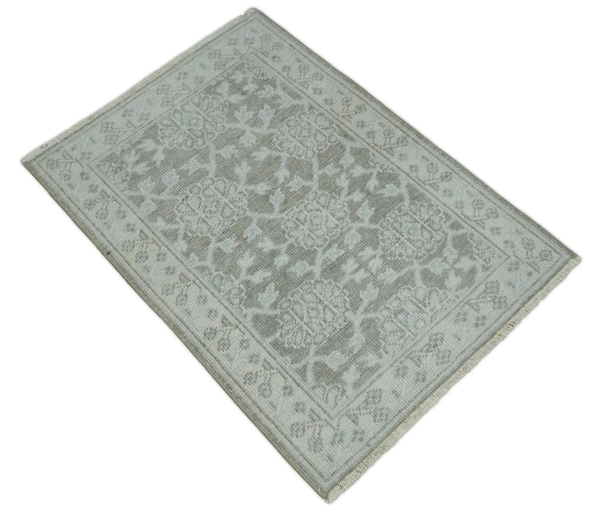 2x3 Hand Knotted Ivory and Gray Traditional Persian Oushak Wool Rug | N2623 - Image 8
