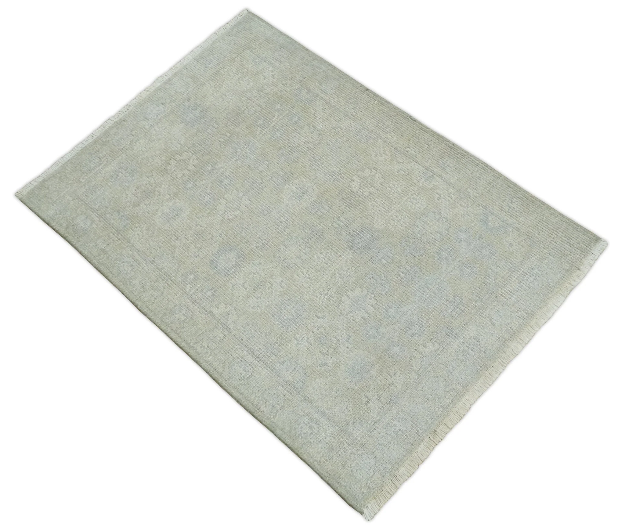 2x3 Hand Knotted Ivory and Gray Traditional Persian Oushak Wool Rug | N723 - Image 7