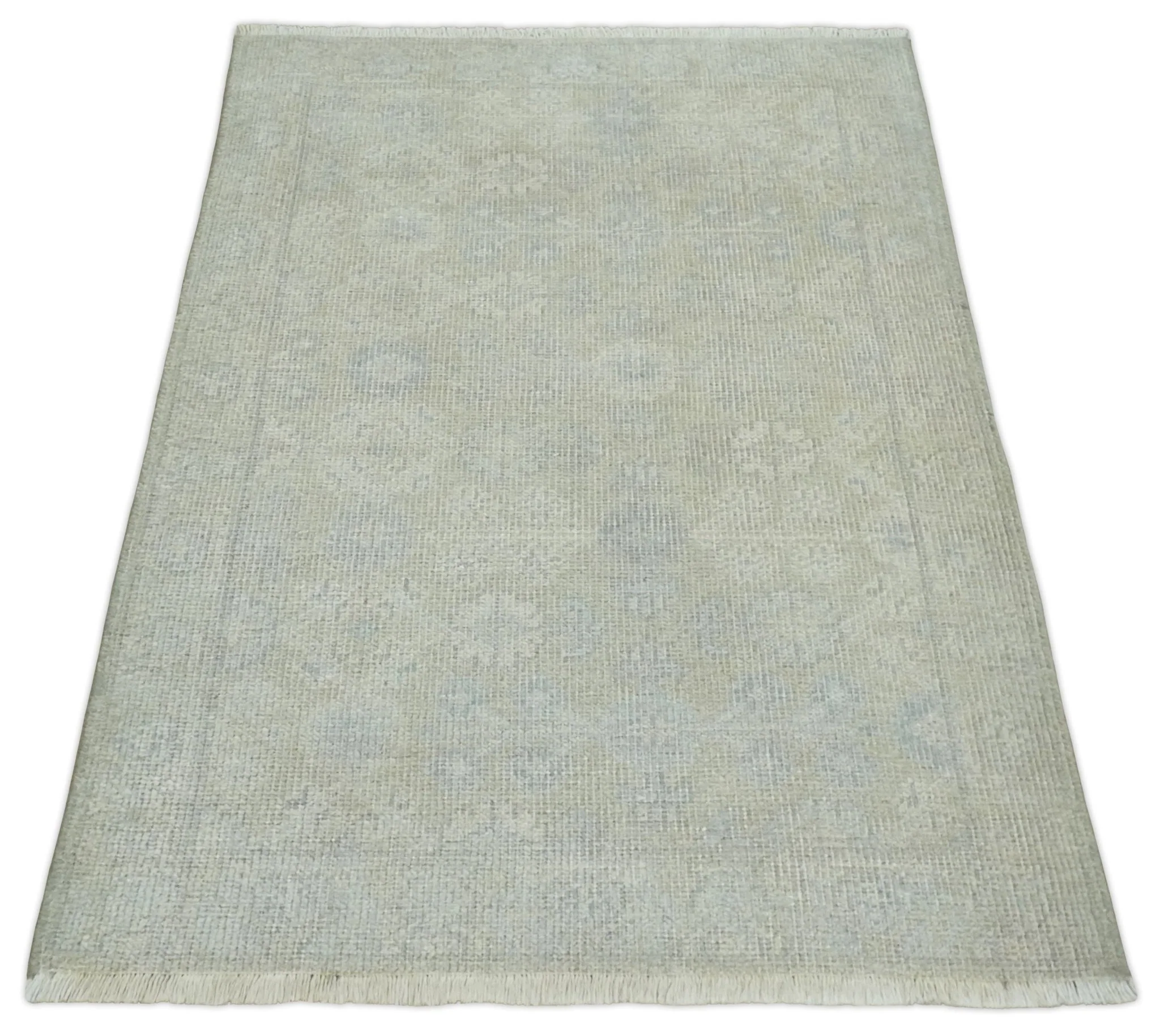 2x3 Hand Knotted Ivory and Gray Traditional Persian Oushak Wool Rug | N723 - Image 8