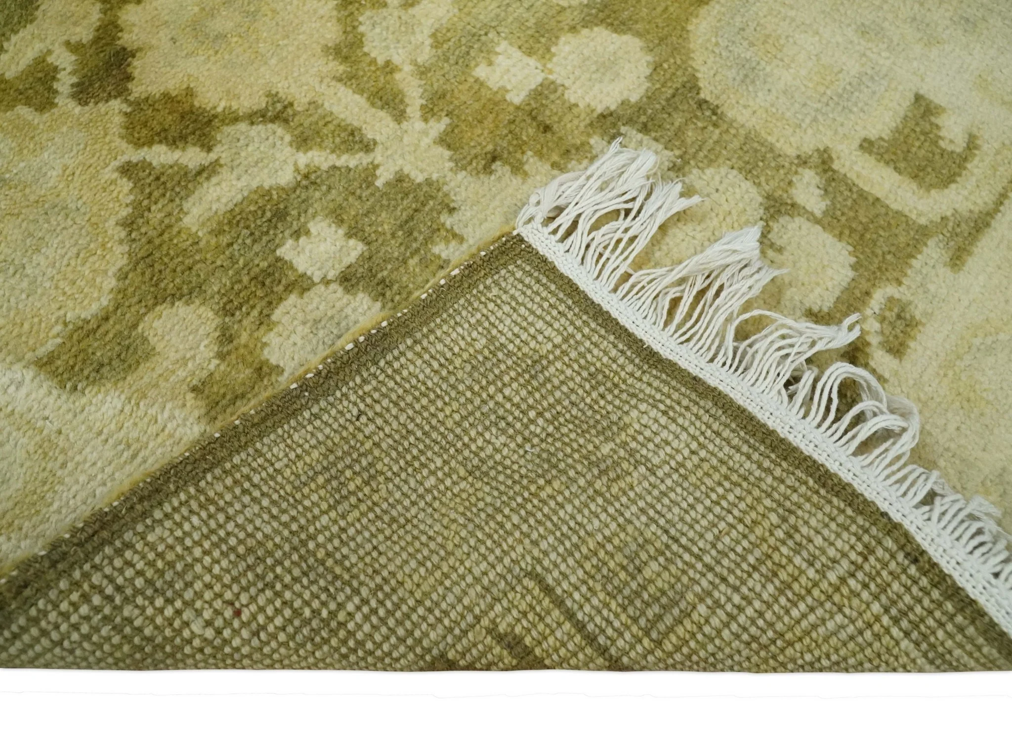 2x3 Hand Knotted Olive, Beige and Gray Traditional Persian Oushak Wool Rug | N3623 - Image 5