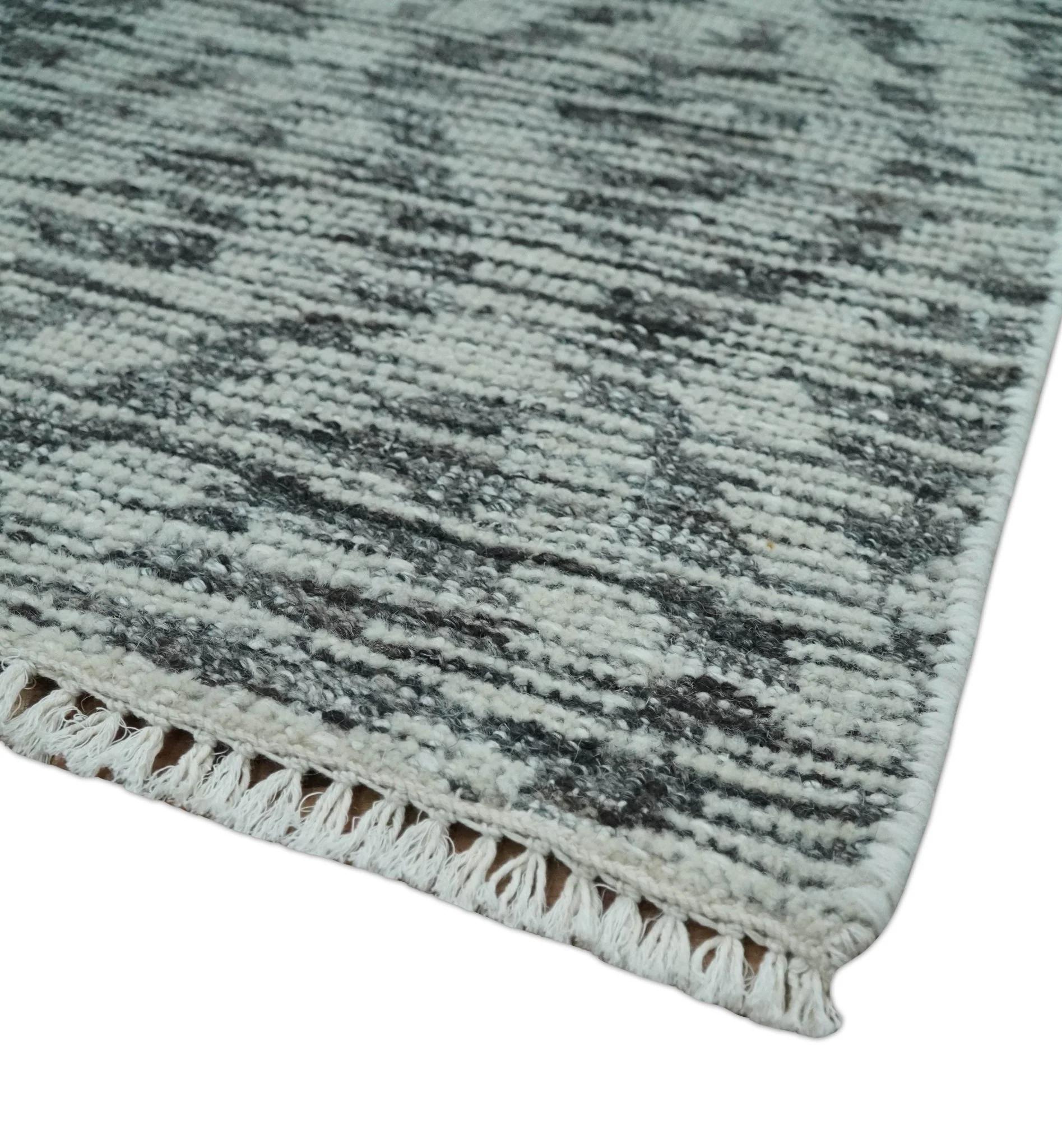 2x3 Hand Knotted Silver and Charcoal Geometrical shape Wool Rug - Image 3