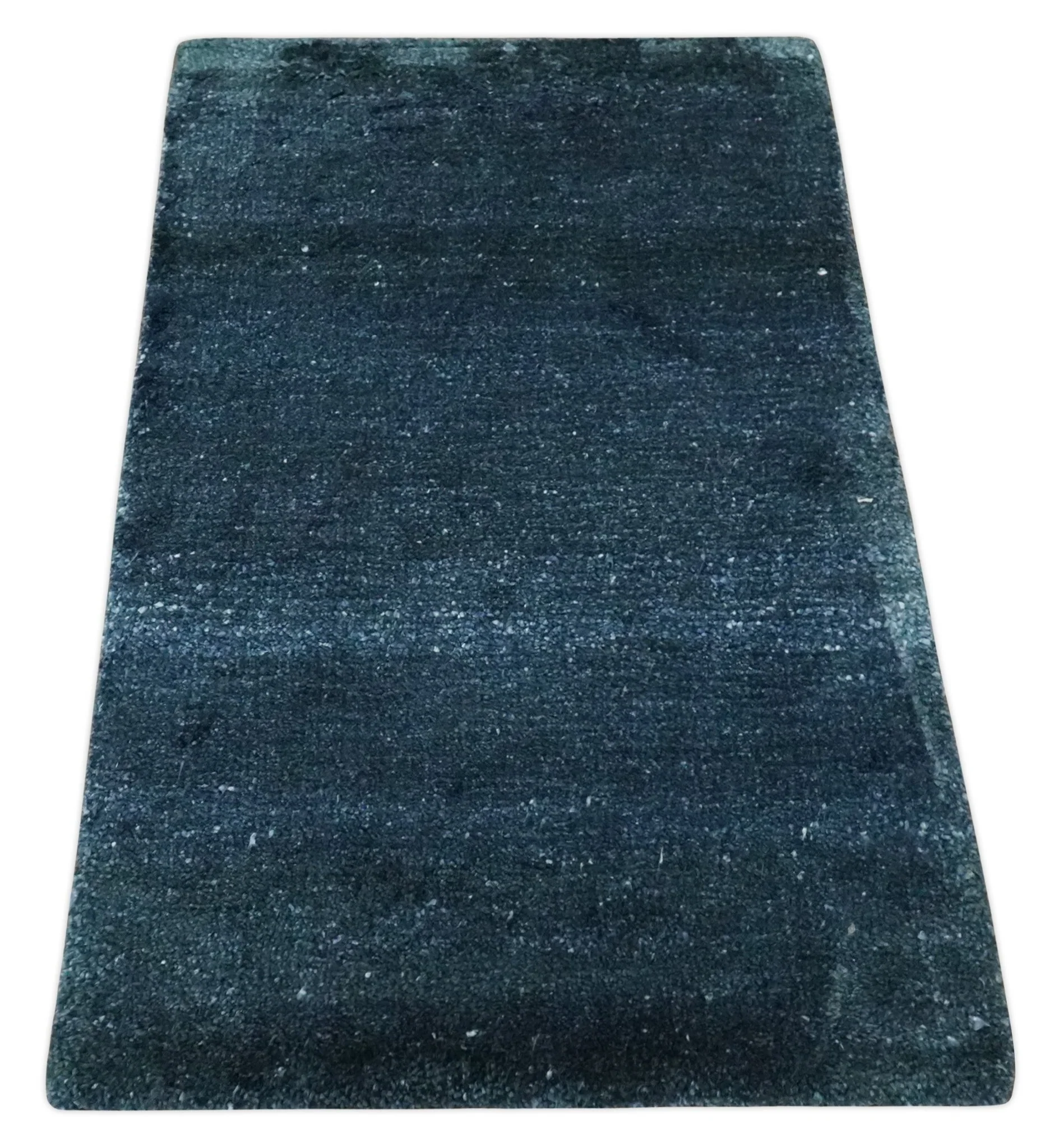 Dark Blue 2x3 Hand Knotted Solid Blue Rug made with Art Silk | N6623 - Image 7