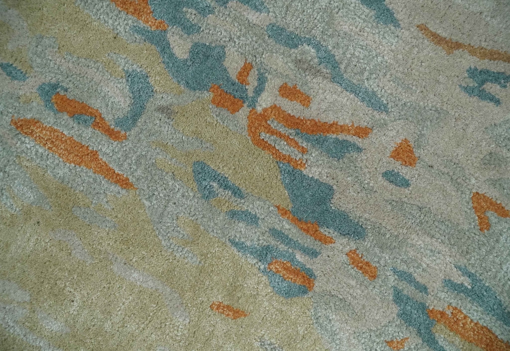 2x3 Handmade Abstract Design Silver, Beige, Teal and Rust made with fine wool Area Rug | TRDCP126423 - Image 2