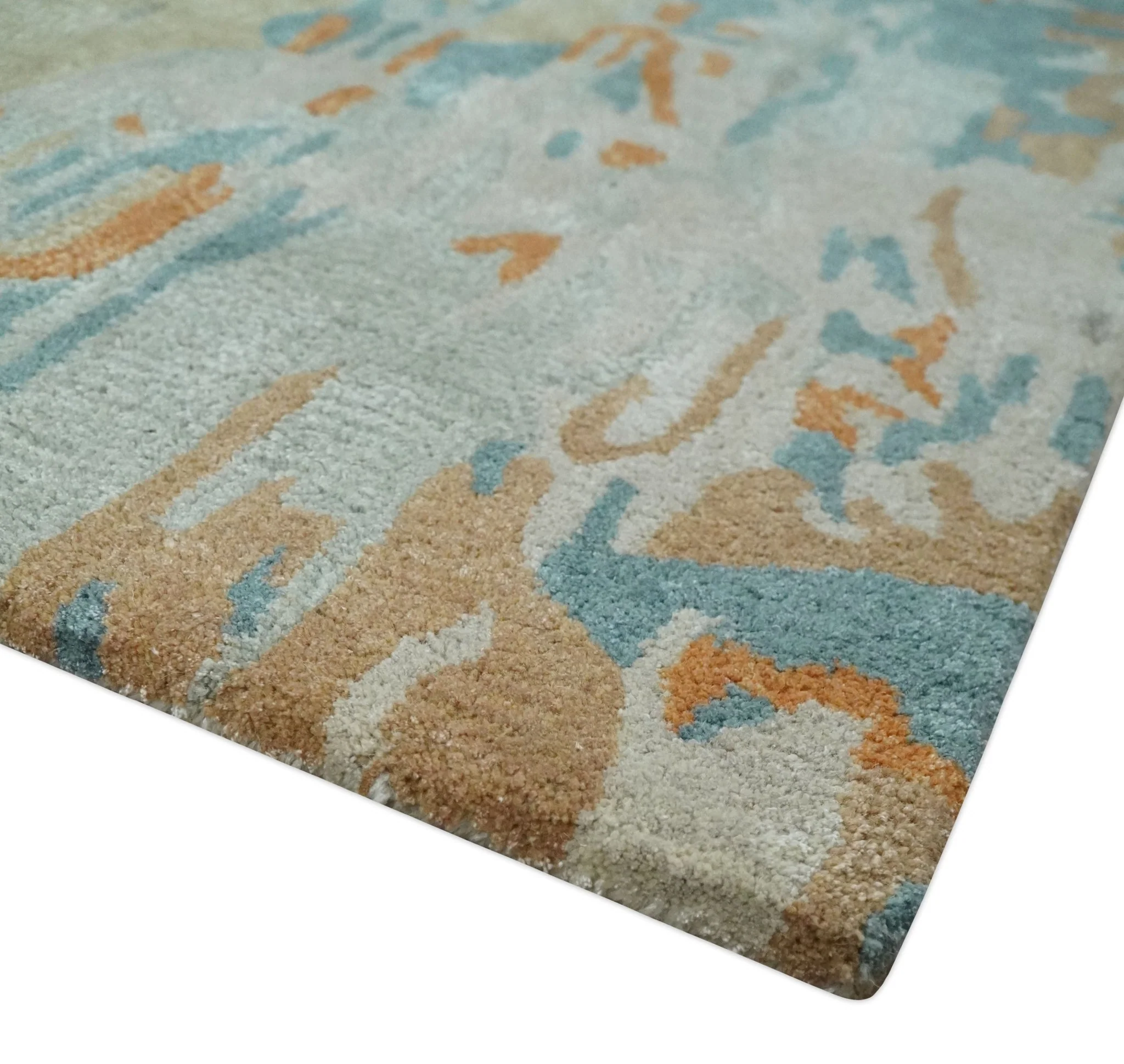 2x3 Handmade Abstract Design Silver, Beige, Teal and Rust made with fine wool Area Rug | TRDCP126423 - Image 3