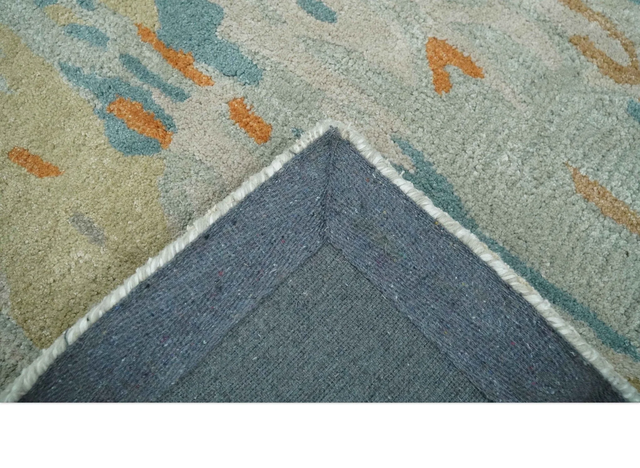 2x3 Handmade Abstract Design Silver, Beige, Teal and Rust made with fine wool Area Rug | TRDCP126423 - Image 5