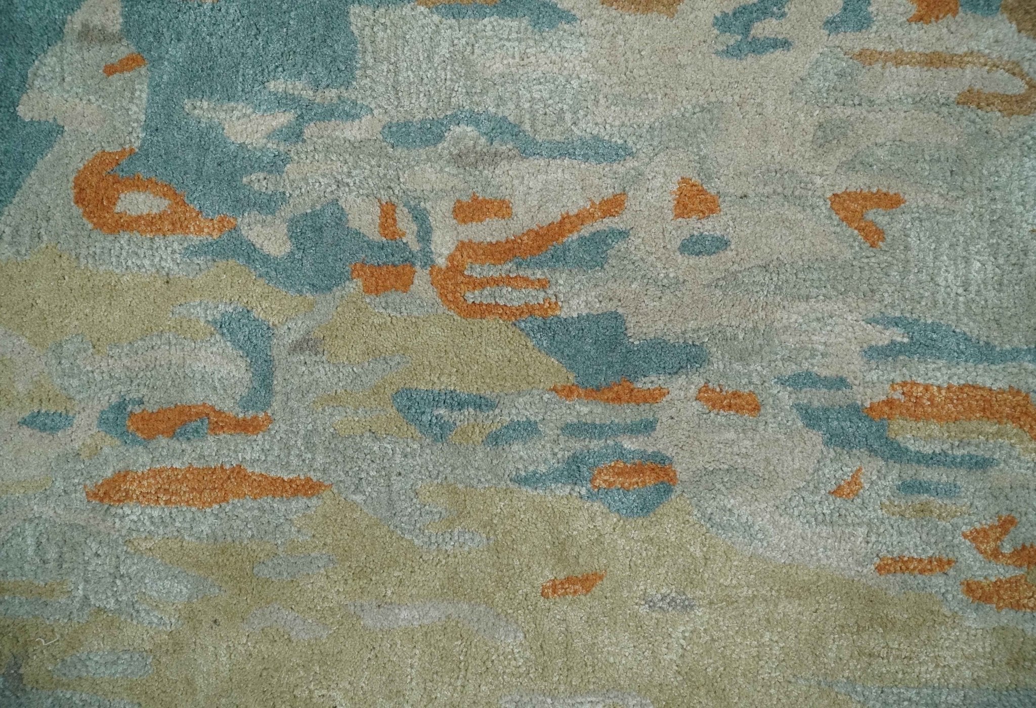 2x3 Handmade Abstract Design Silver, Beige, Teal and Rust made with fine wool Area Rug | TRDCP126423 - Image 6