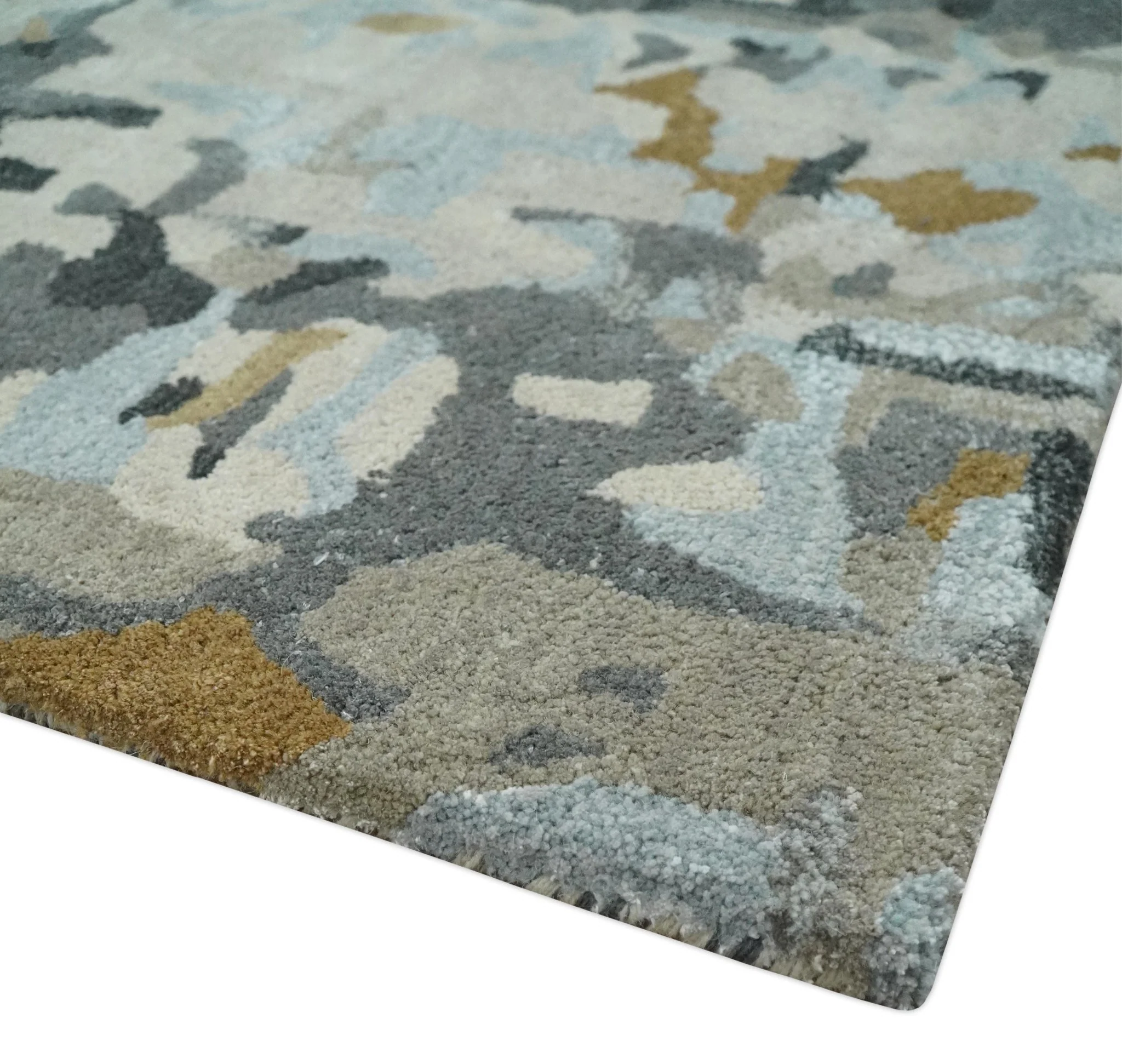 2x3 Handmade Abstract Design Silver, Ivory and Black made with fine wool Area Rug | TRDCP126523 - Image 3