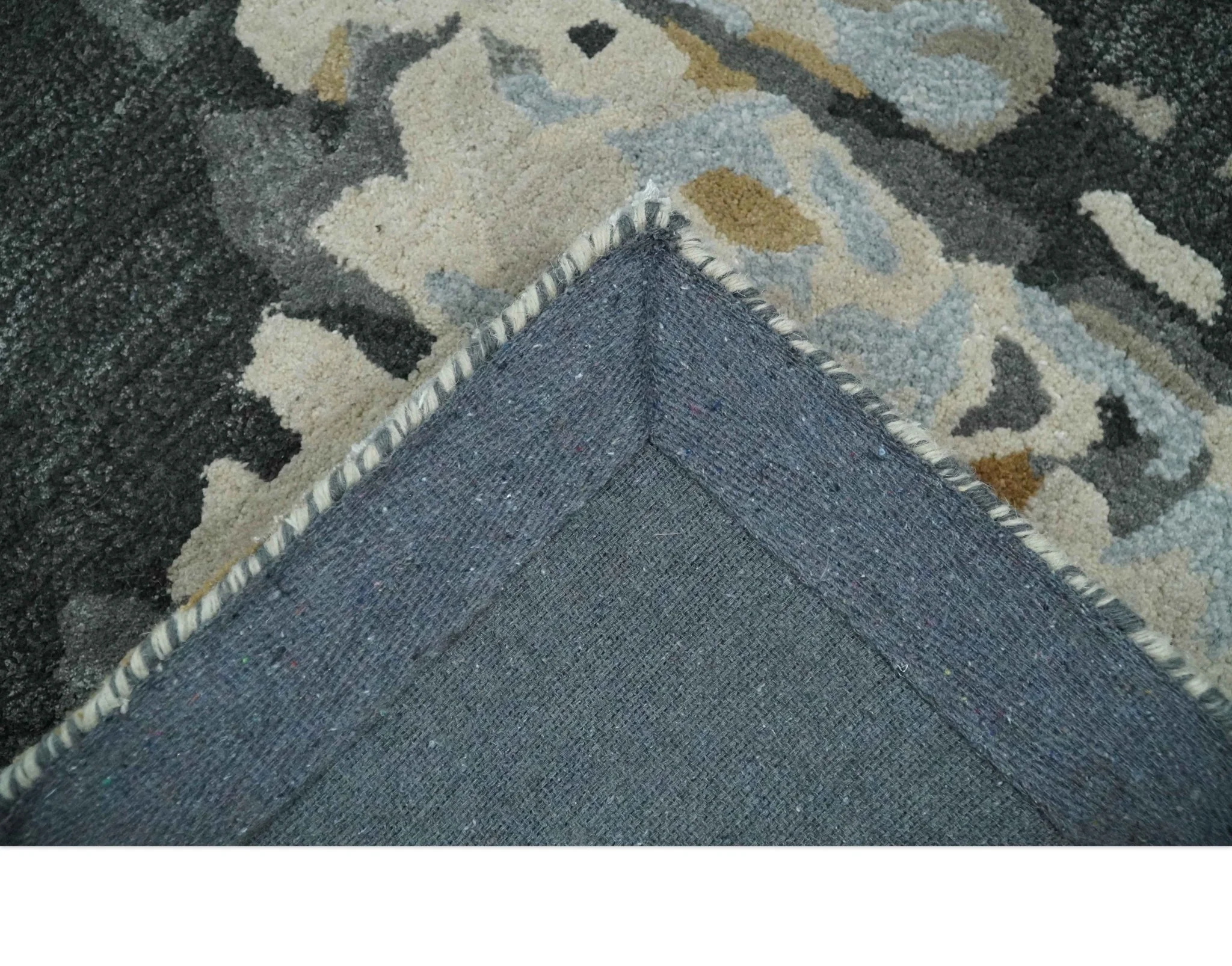 2x3 Handmade Abstract Design Silver, Ivory and Black made with fine wool Area Rug | TRDCP126523 - Image 5