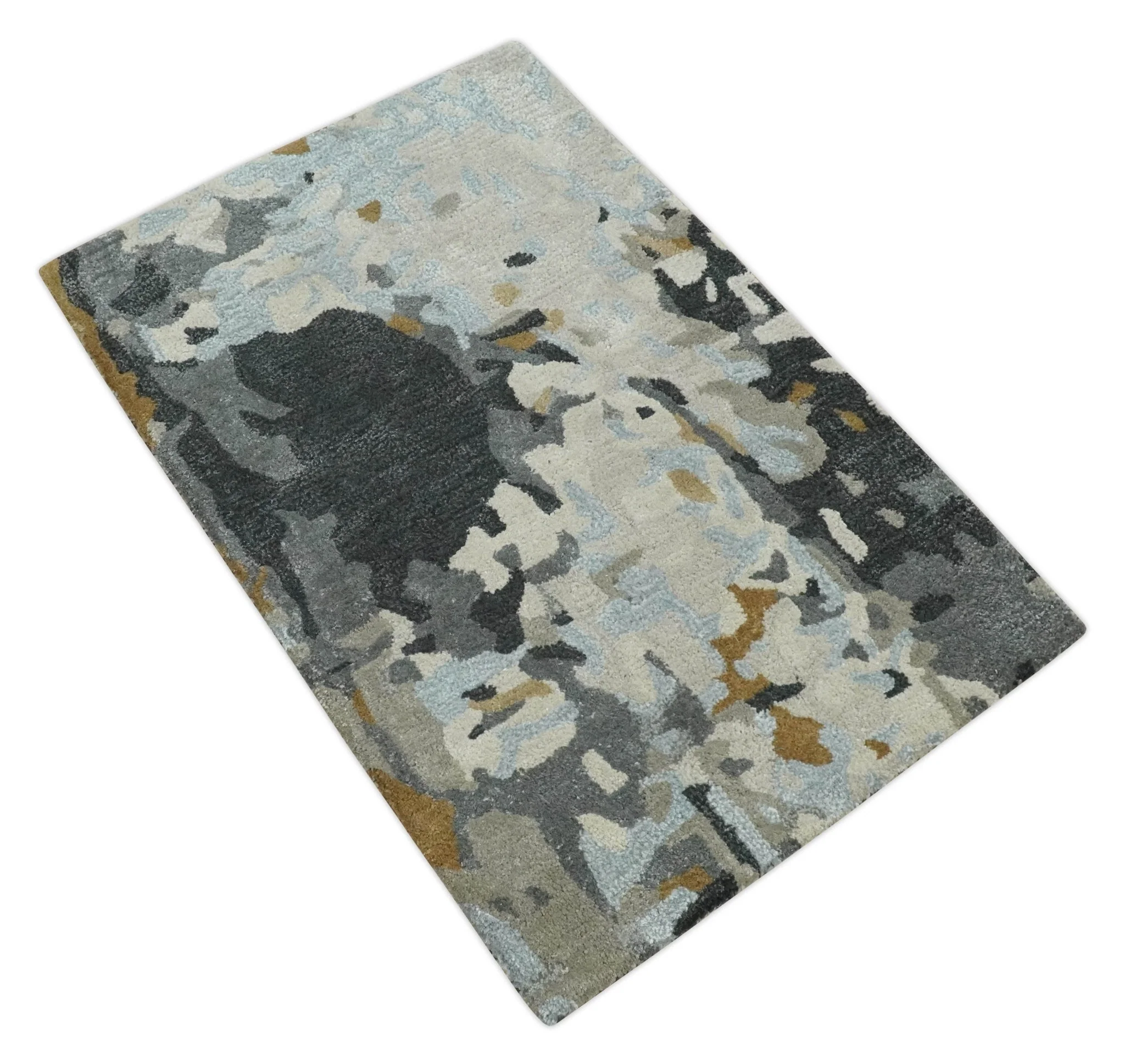 2x3 Handmade Abstract Design Silver, Ivory and Black made with fine wool Area Rug | TRDCP126523 - Image 8