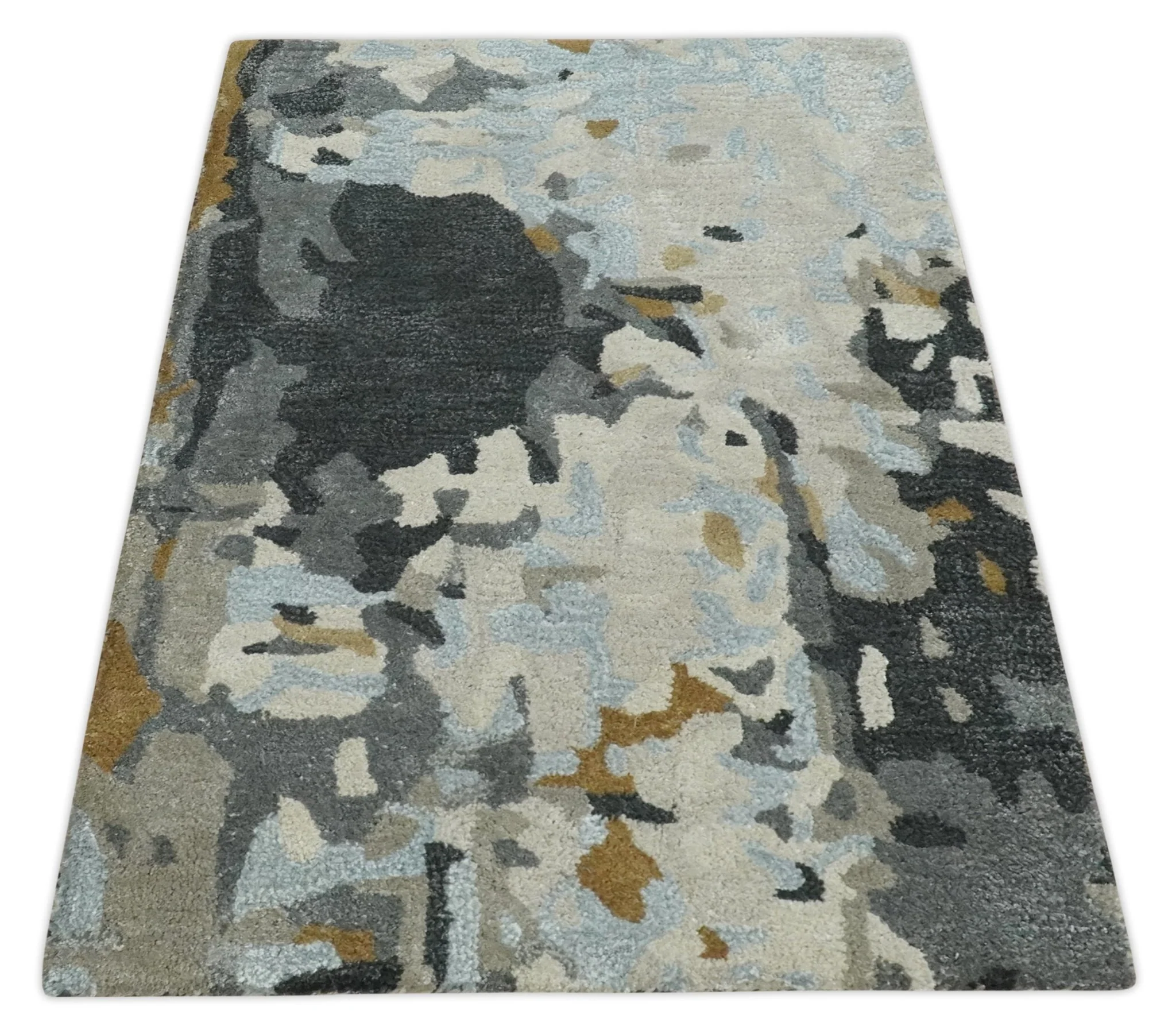 2x3 Handmade Abstract Design Silver, Ivory and Black made with fine wool Area Rug | TRDCP126523 - Image 9