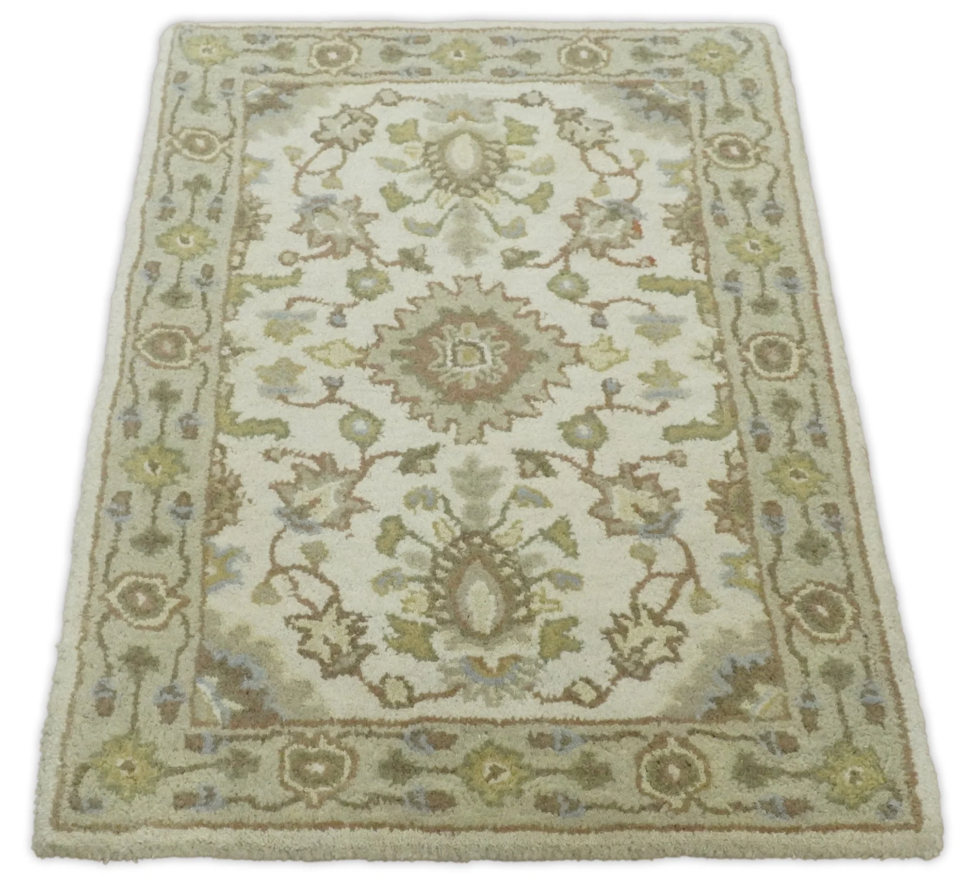 2x3 Brown and Beige Handmade Classic Vintage Design Wool Area Rug | TRDCP15723 - Image 3