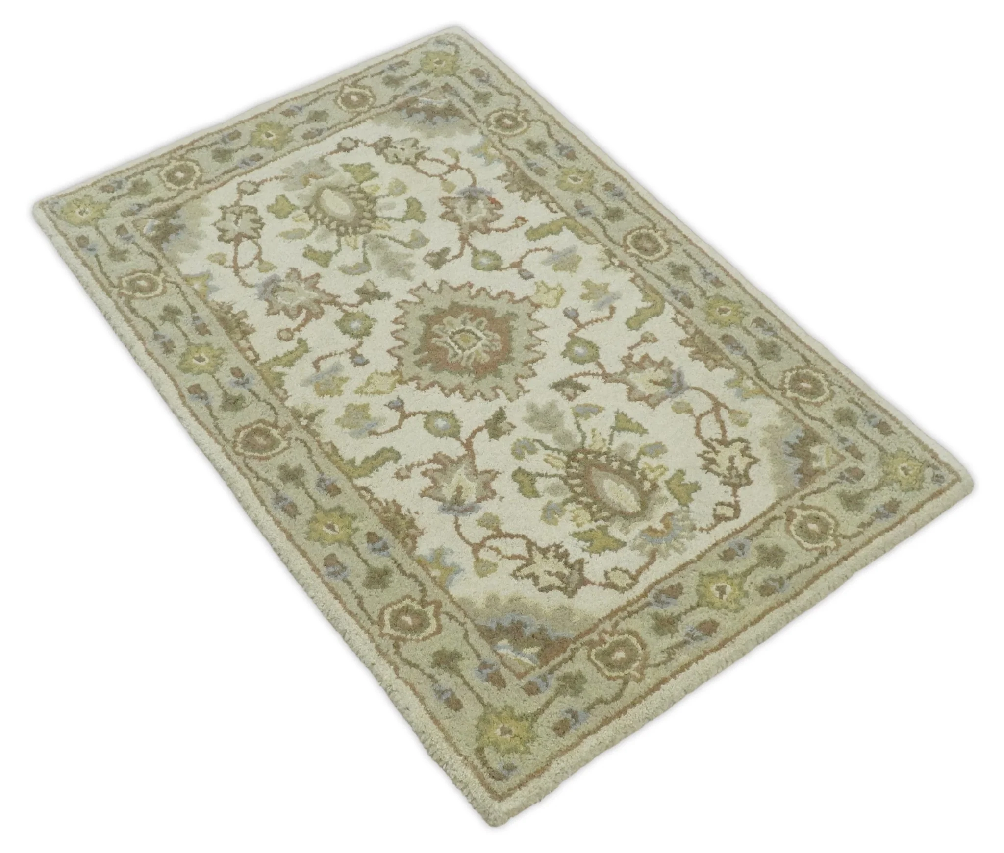 2x3 Brown and Beige Handmade Classic Vintage Design Wool Area Rug | TRDCP15723 - Image 6
