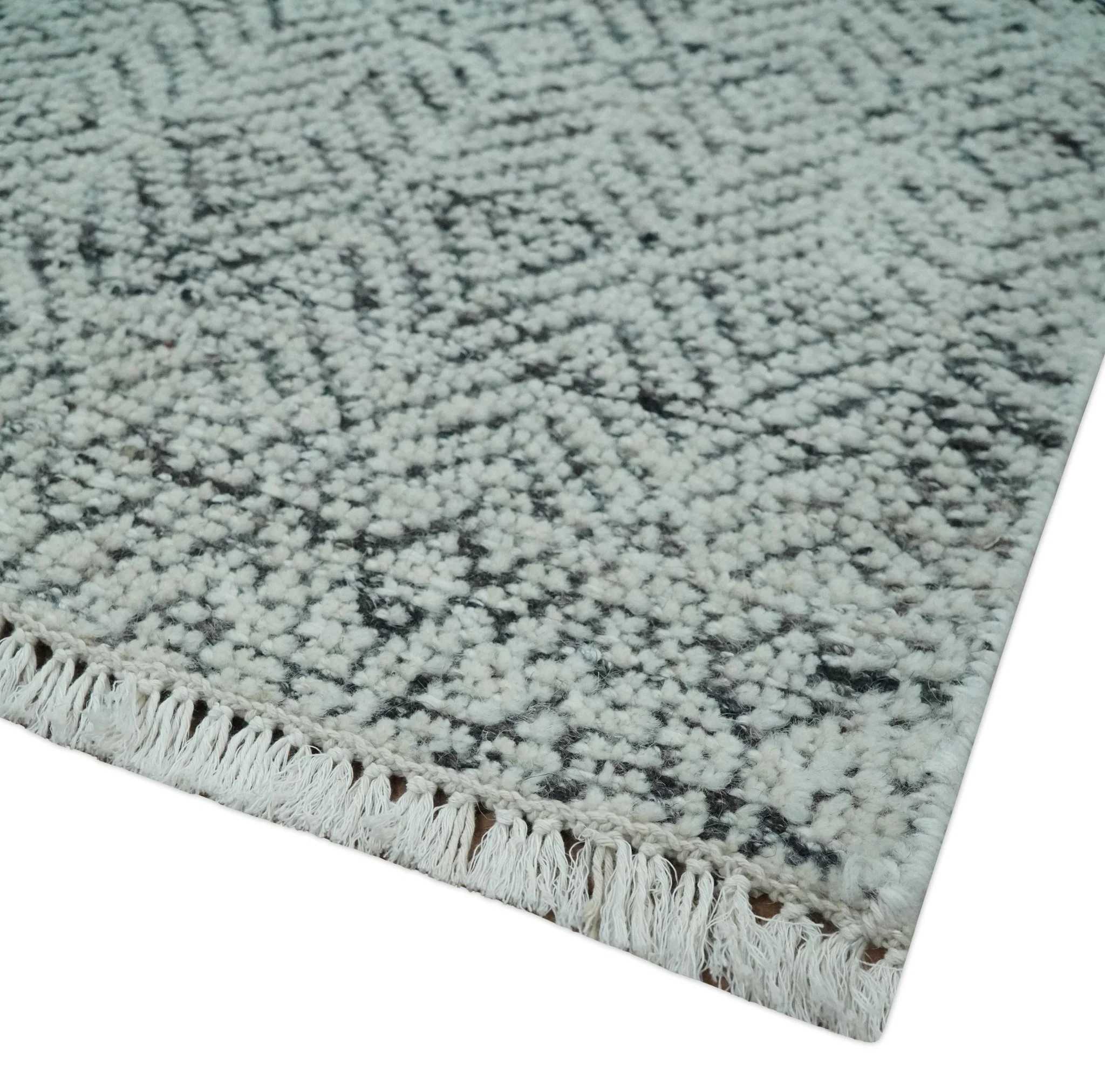 2x3 Hand Knotted Ivory and Charcoal Stripes Tribal Pattern Wool Rug - Image 3