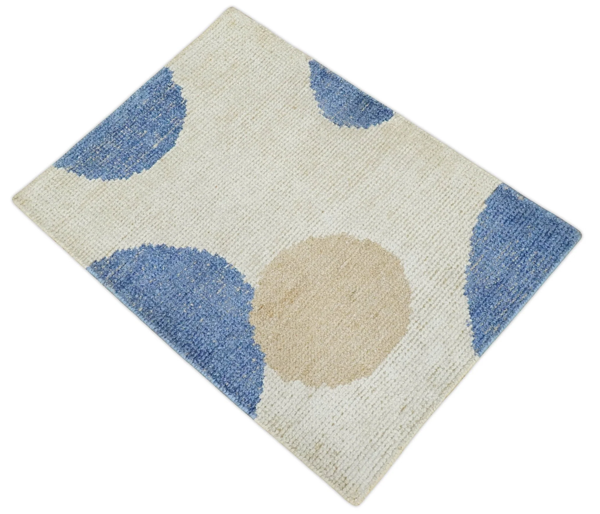 2x3 Ivory, Beige and Blue Wool Hand Knotted Modern Polka Dots Kids Rug | N2523 - Image 5
