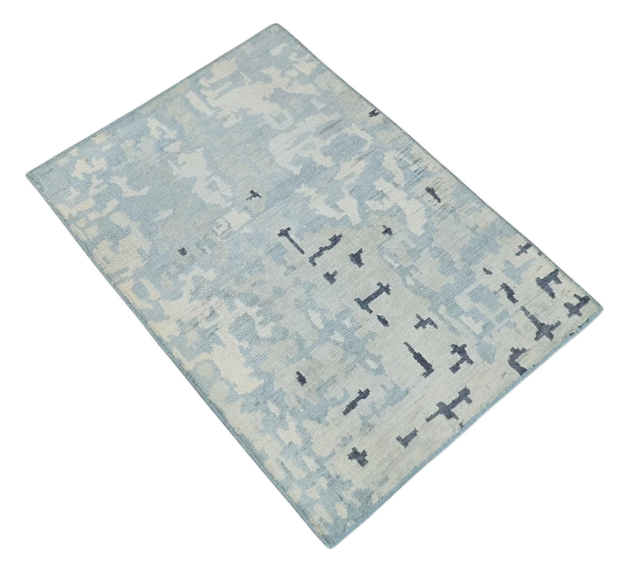 2x3 Modern Abstract Blue, Ivory and Charcoal Rug made with Bamboo silk | N5723 - Image 8