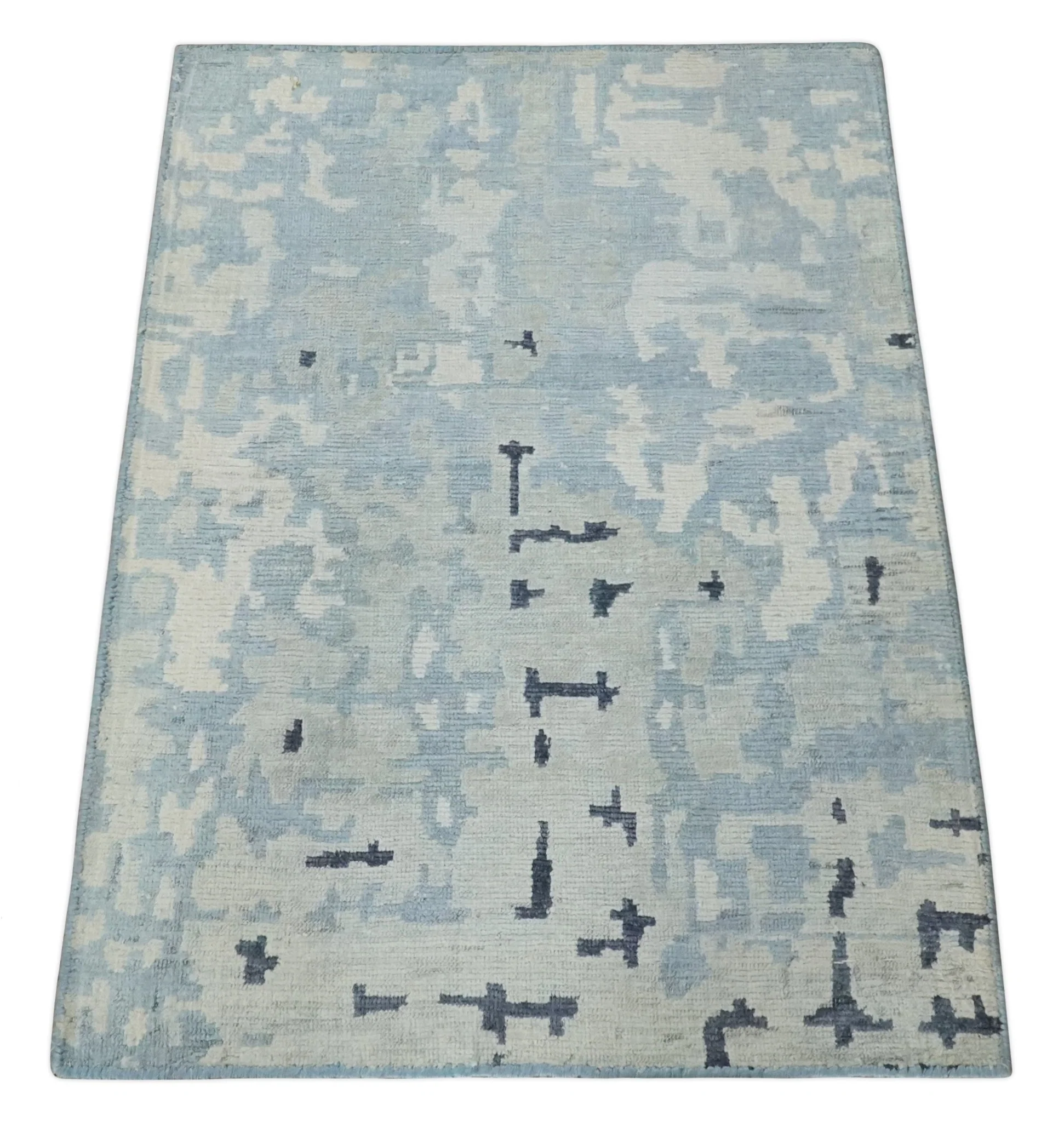 2x3 Modern Abstract Blue, Ivory and Charcoal Rug made with Bamboo silk | N5723 - Image 9