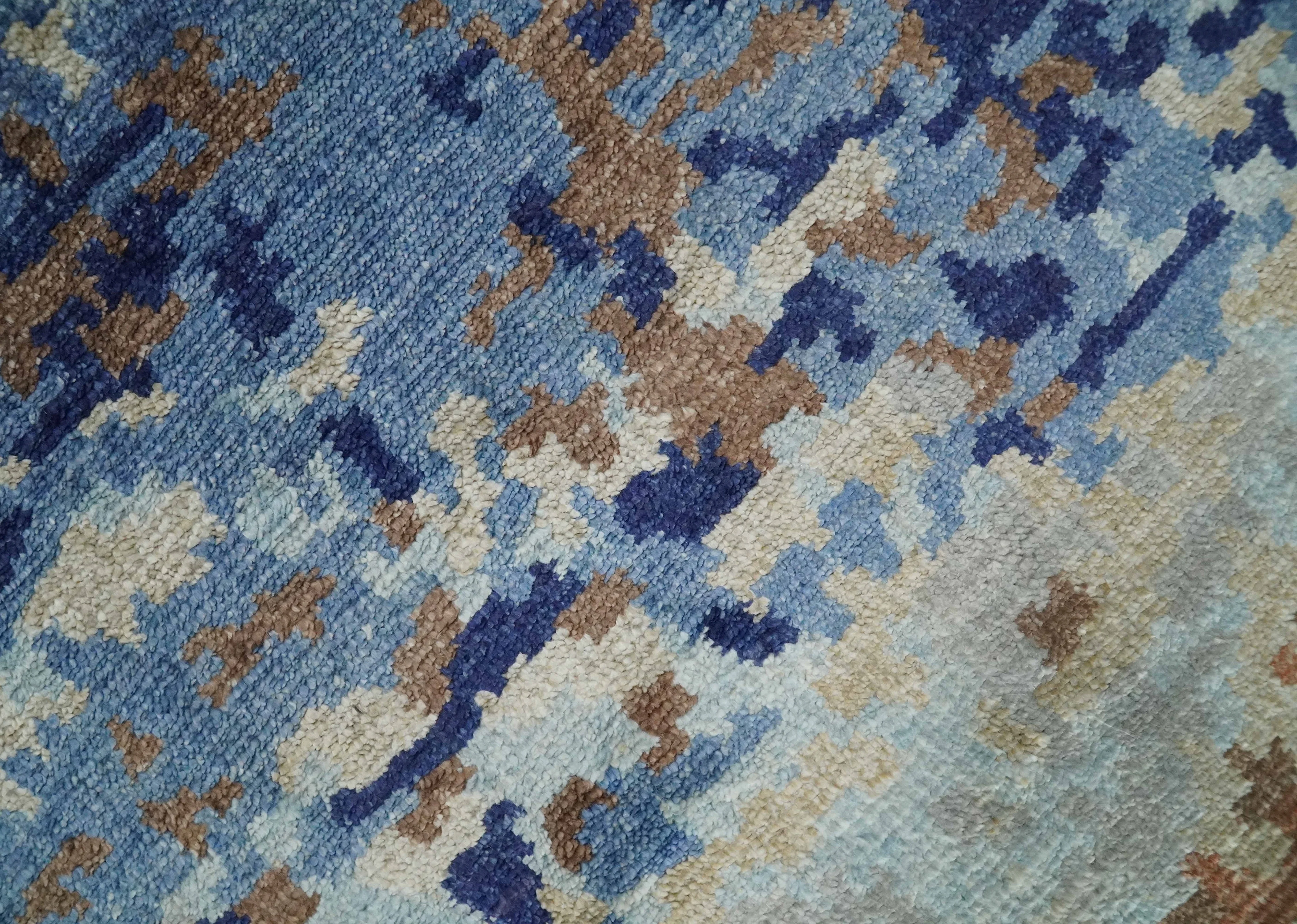 Modern Abstract 2x3 Multi Color Blue, beige Bamboo Silk Hand Knotted Area Rug | N2723 - Image 3