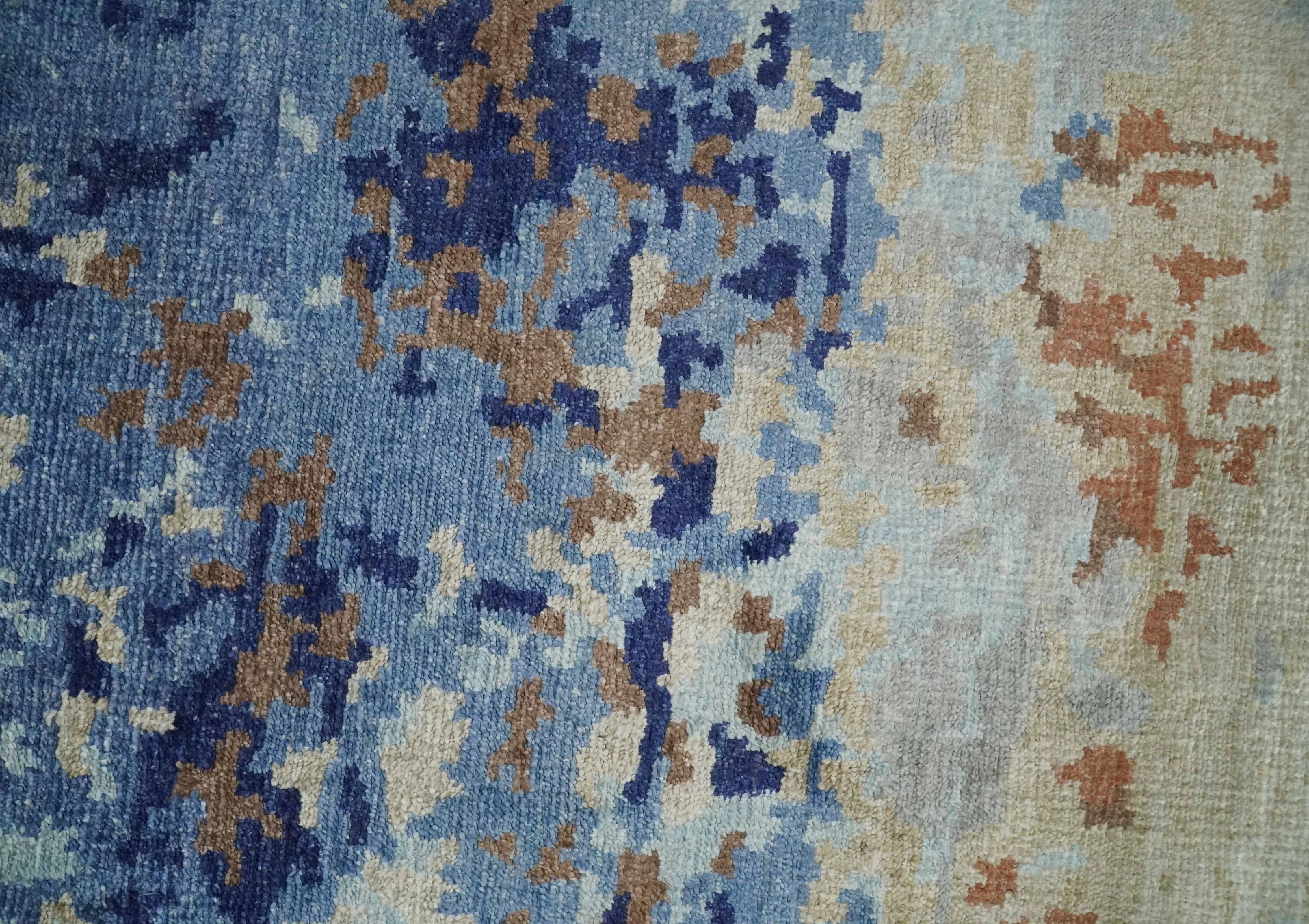 Modern Abstract 2x3 Multi Color Blue, beige Bamboo Silk Hand Knotted Area Rug | N2723 - Image 9