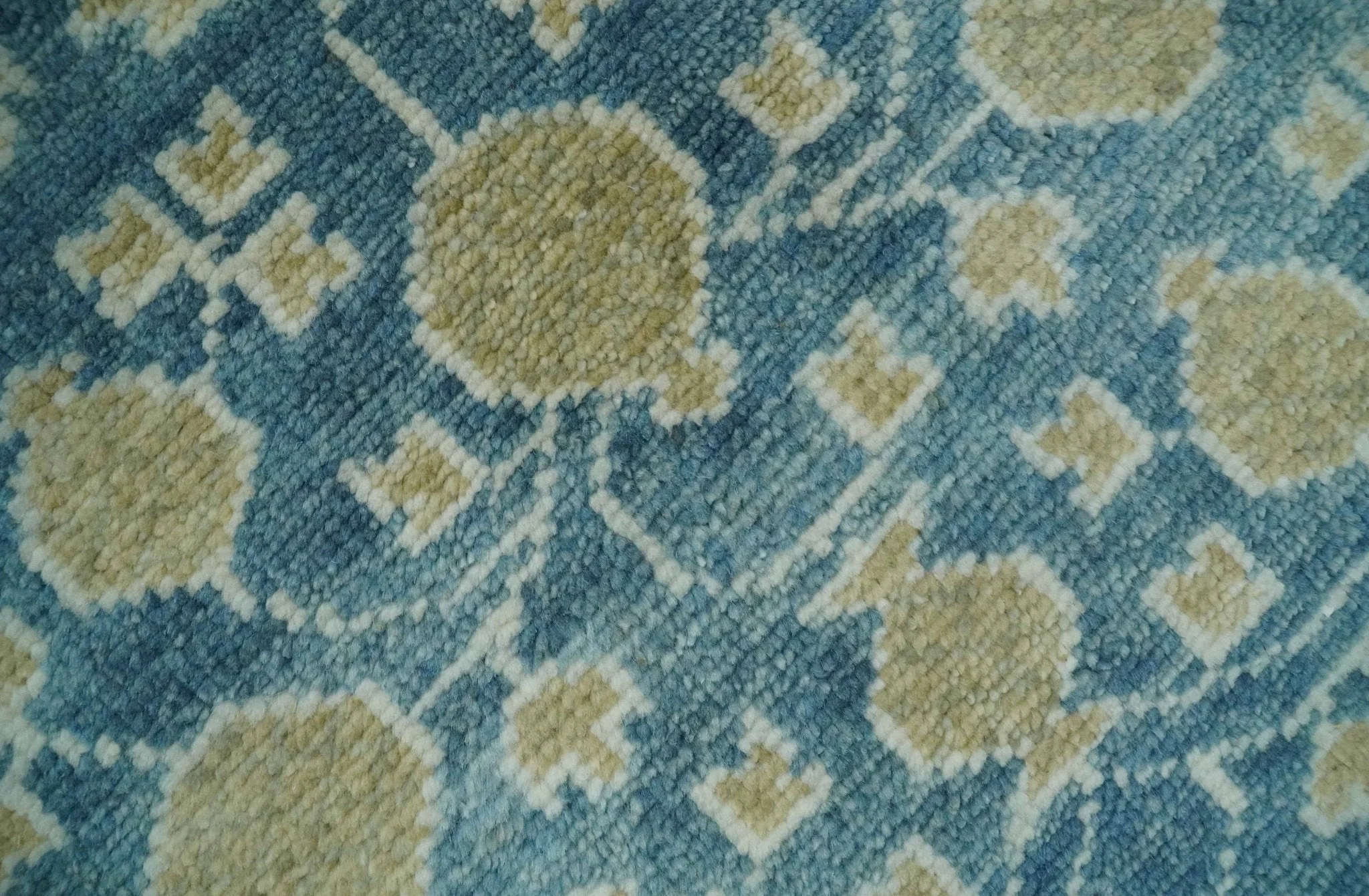 2x3 Hand Knotted Teal and Beige Balloon shape Oushak Wool Area Rug - Image 2