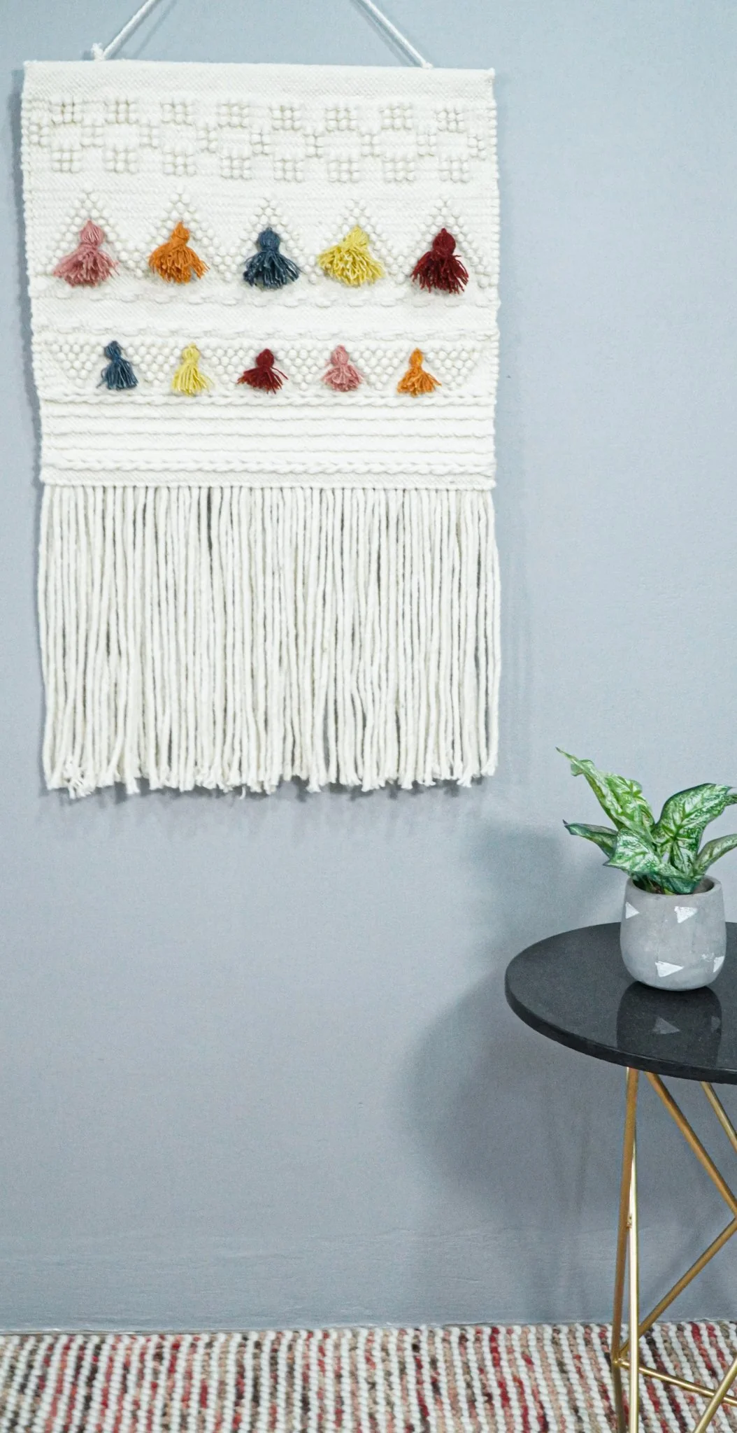 2x3 White Boho Hand Woven Wall Hanging, Tapestry  | WH4 - Image 2