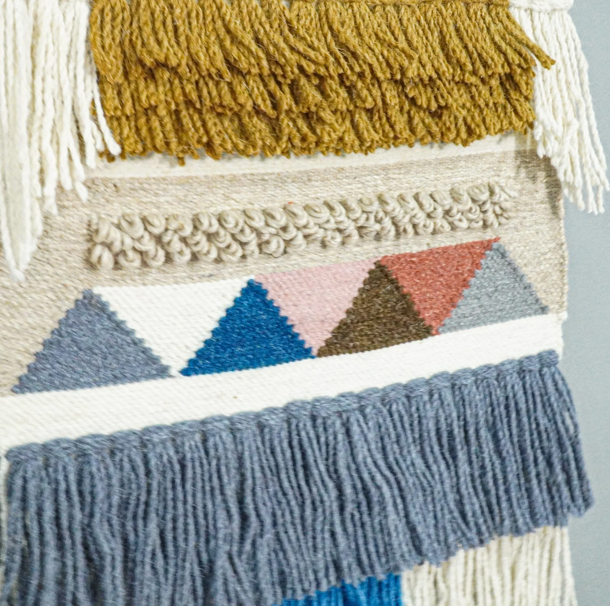 2x3 Wool Hand Woven Gray, White and Brown Boho Wall Hanging | WH5 - Image 2