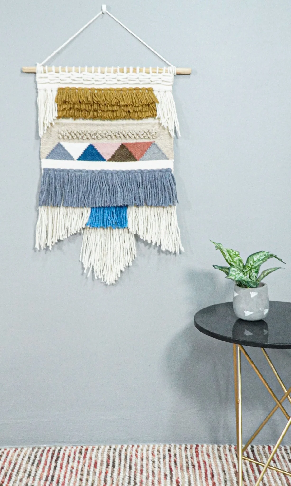 2x3 Wool Hand Woven Gray, White and Brown Boho Wall Hanging | WH5 - Image 3