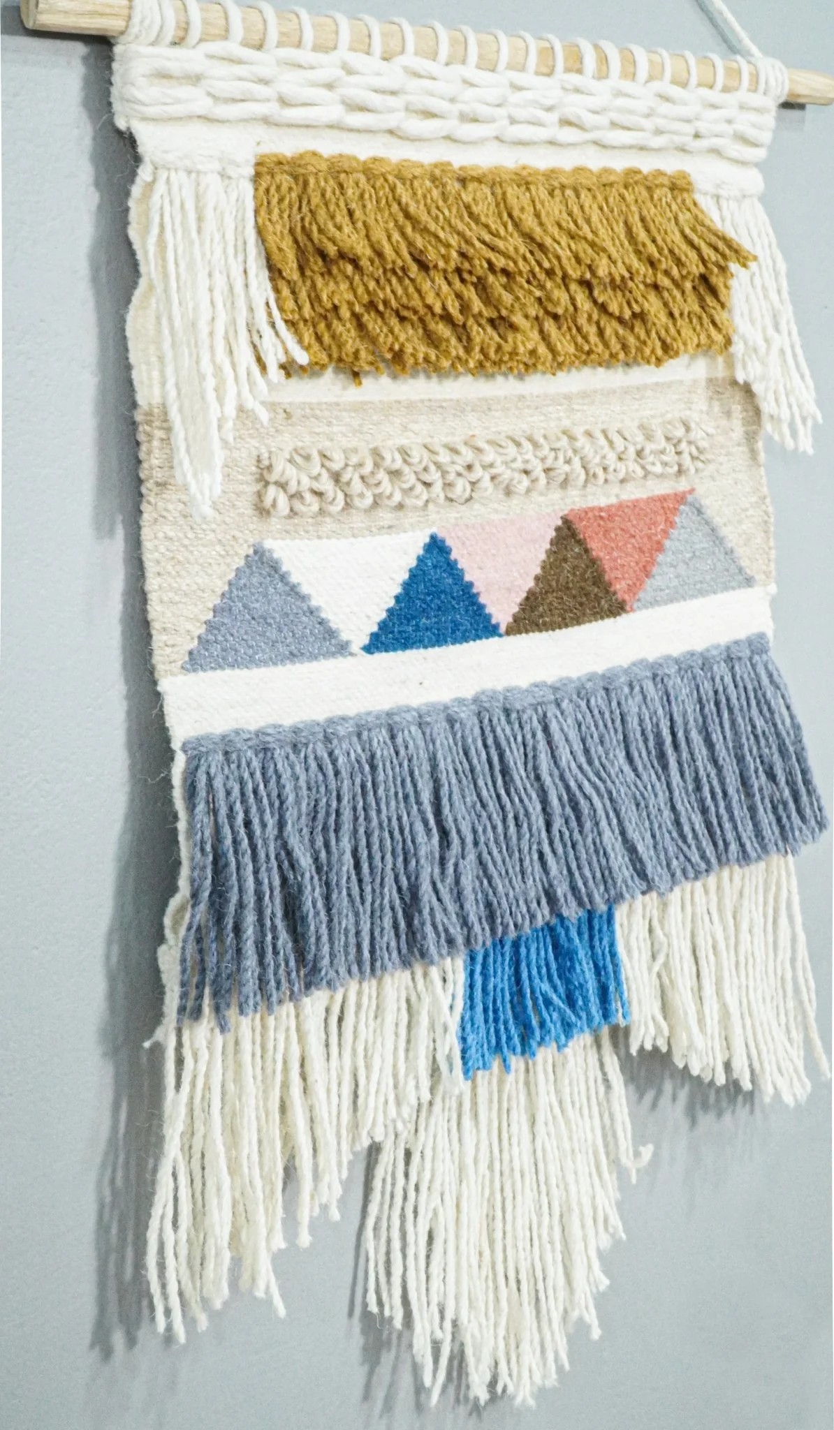 2x3 Wool Hand Woven Gray, White and Brown Boho Wall Hanging | WH5 - Image 4