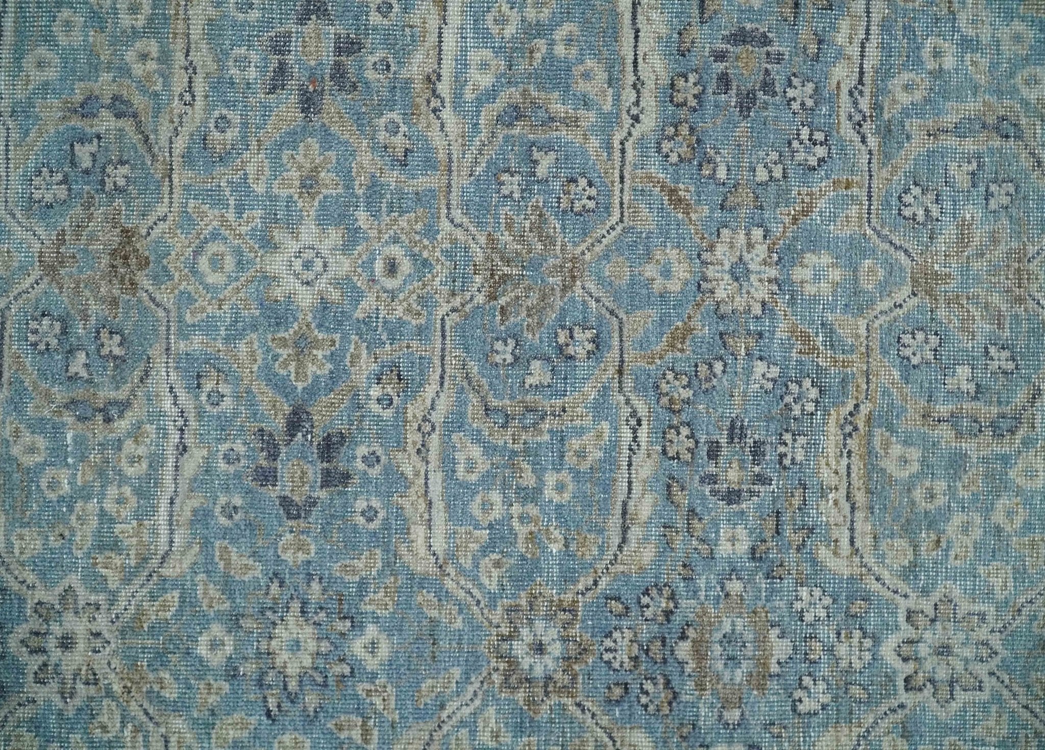 2x4 Aqua Blue and Ivory Wool Hand Knotted Traditional Vintage Antique Rug| N1424 - Image 2