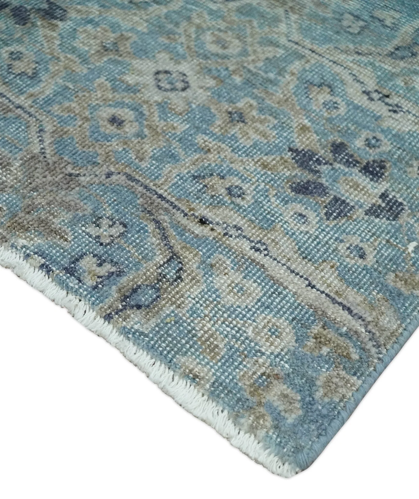 2x4 Aqua Blue and Ivory Wool Hand Knotted Traditional Vintage Antique Rug| N1424 - Image 3