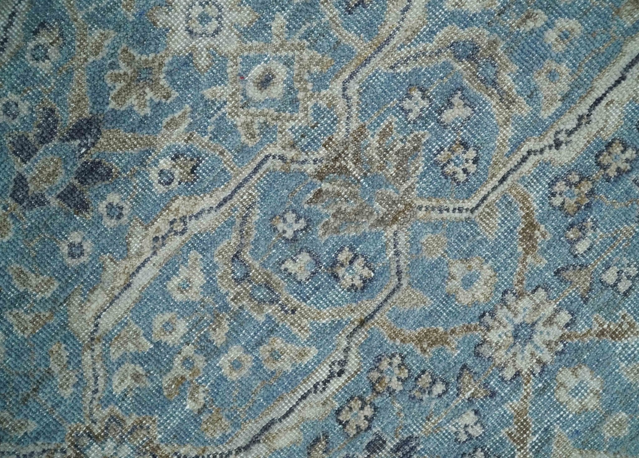 2x4 Aqua Blue and Ivory Wool Hand Knotted Traditional Vintage Antique Rug| N1424 - Image 5