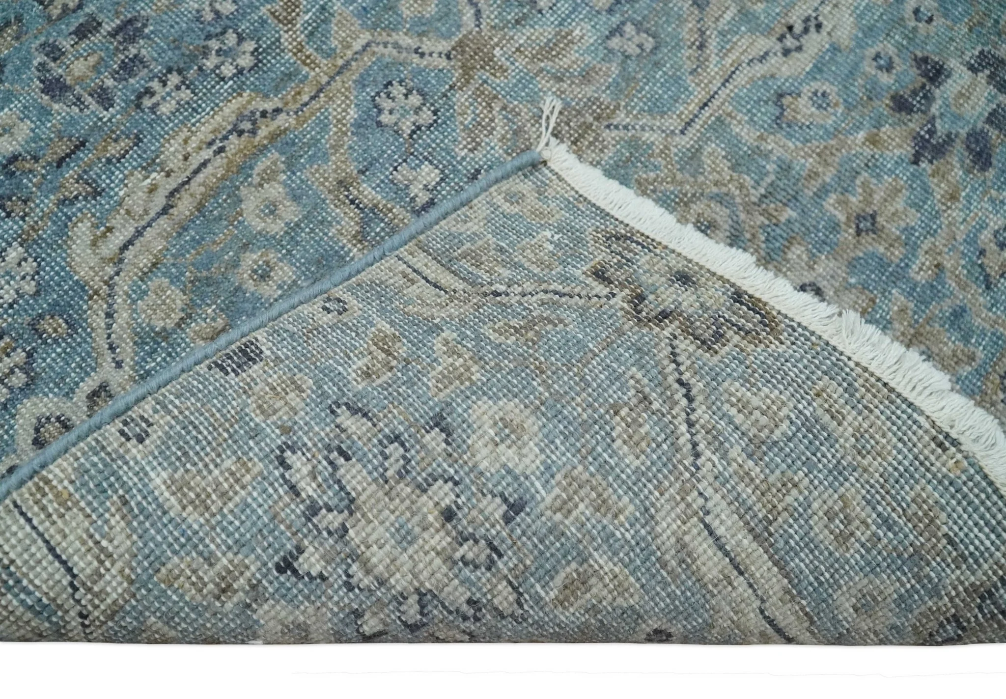 2x4 Aqua Blue and Ivory Wool Hand Knotted Traditional Vintage Antique Rug| N1424 - Image 6