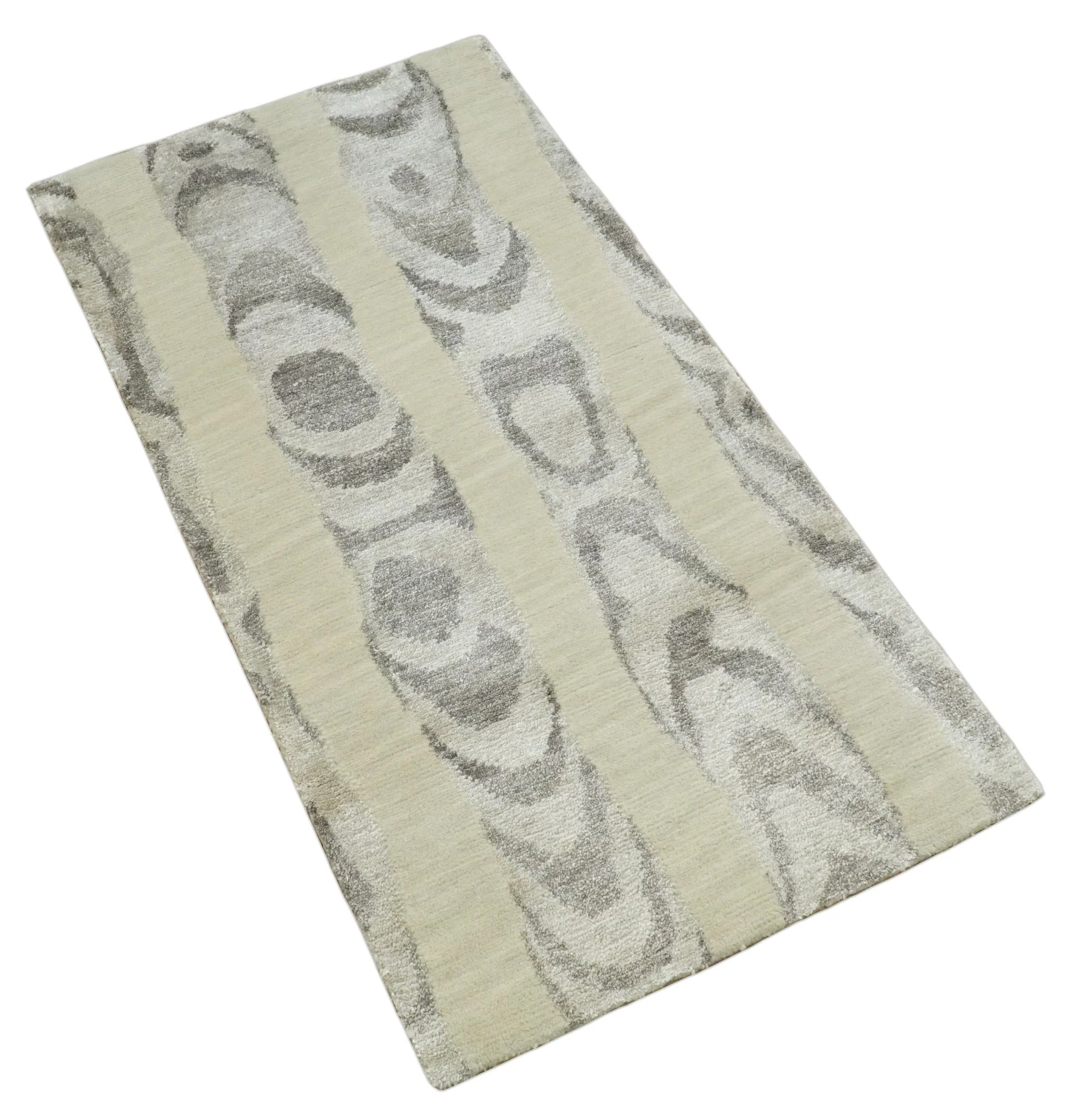 2x4 Beige, Silver and Gray Wool and Silk Hand Knotted traditional Vintage Antique Rug| N524 - Image 6