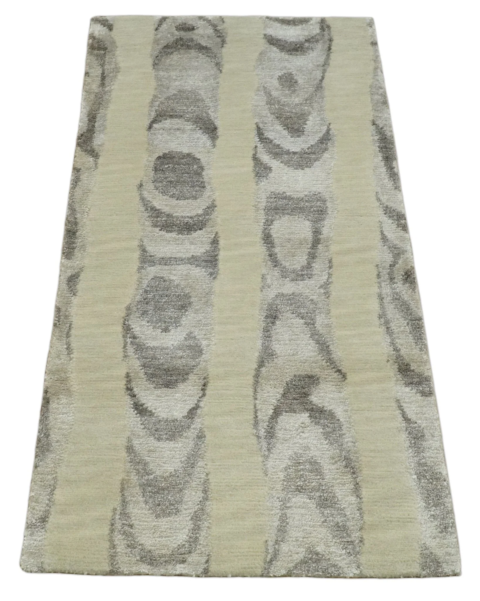 2x4 Beige, Silver and Gray Wool and Silk Hand Knotted traditional Vintage Antique Rug| N524 - Image 7