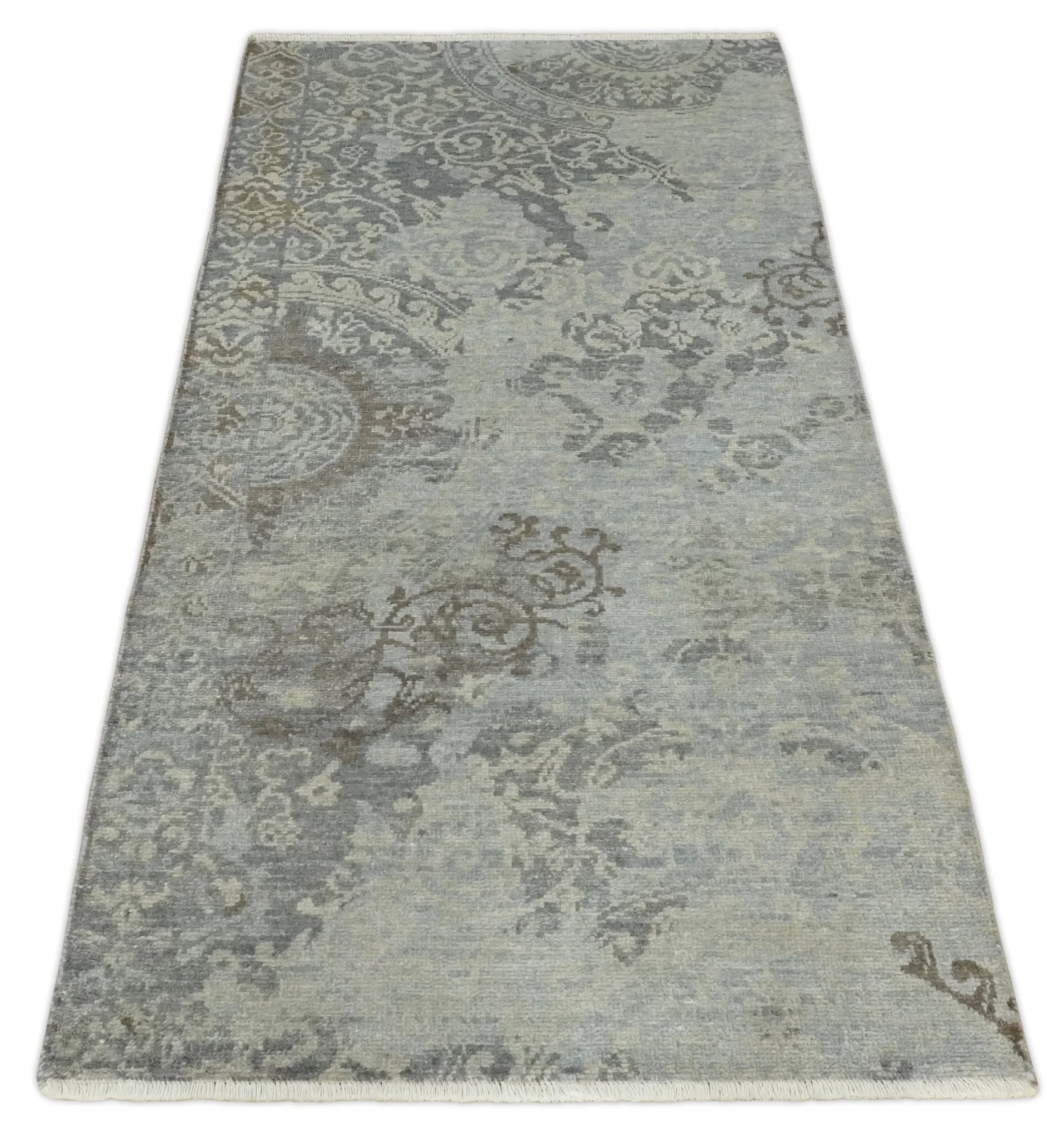 Hand Knotted 2x4 Charcoal, Beige and Olive Traditional Vintage Persian Wool Rug| N2424 - Image 8