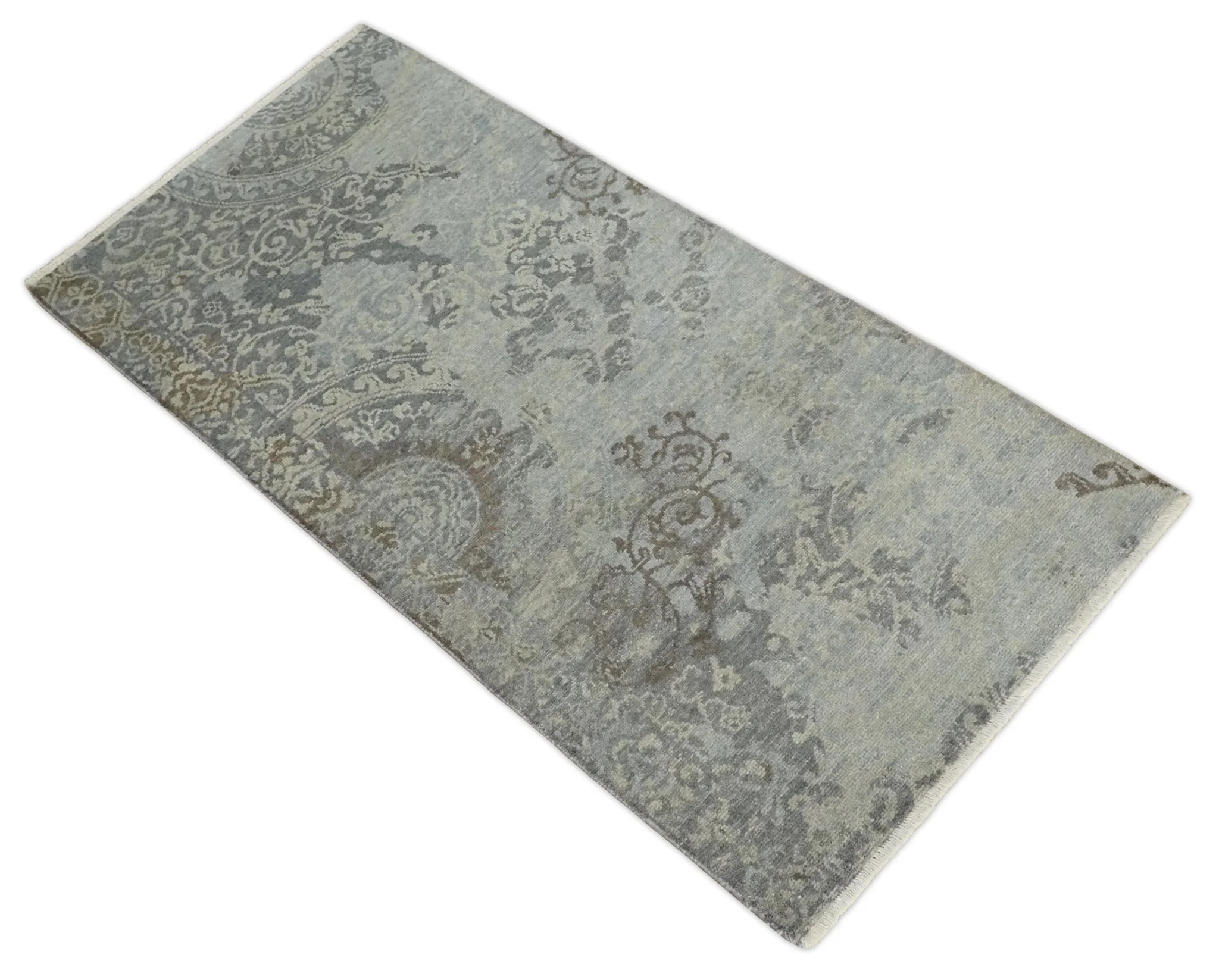 Hand Knotted 2x4 Charcoal, Beige and Olive Traditional Vintage Persian Wool Rug| N2424 - Image 9