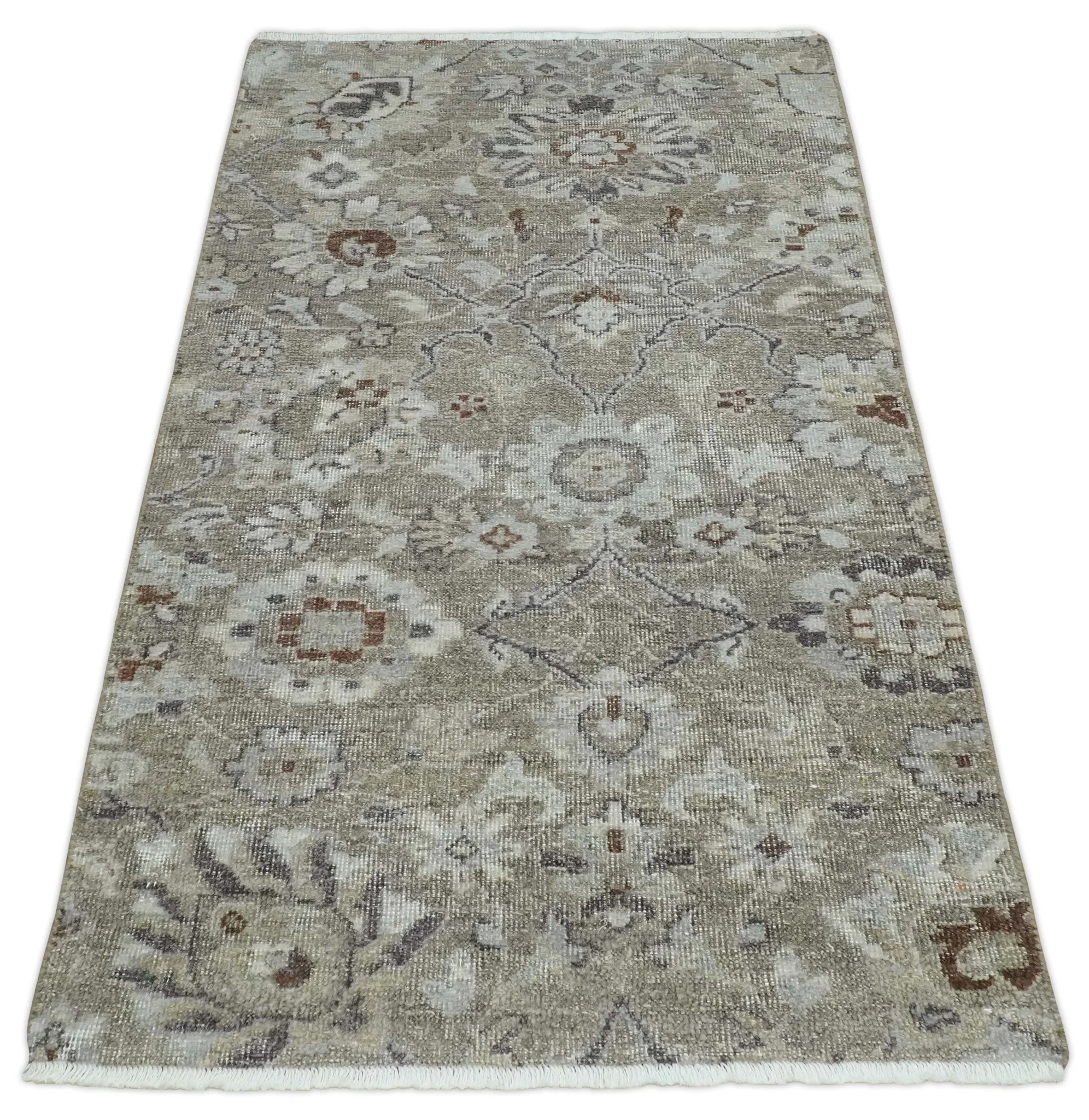 2x4 Gray and Silver Wool Hand Knotted traditional Vintage Antique Rug| N1024 - Image 7