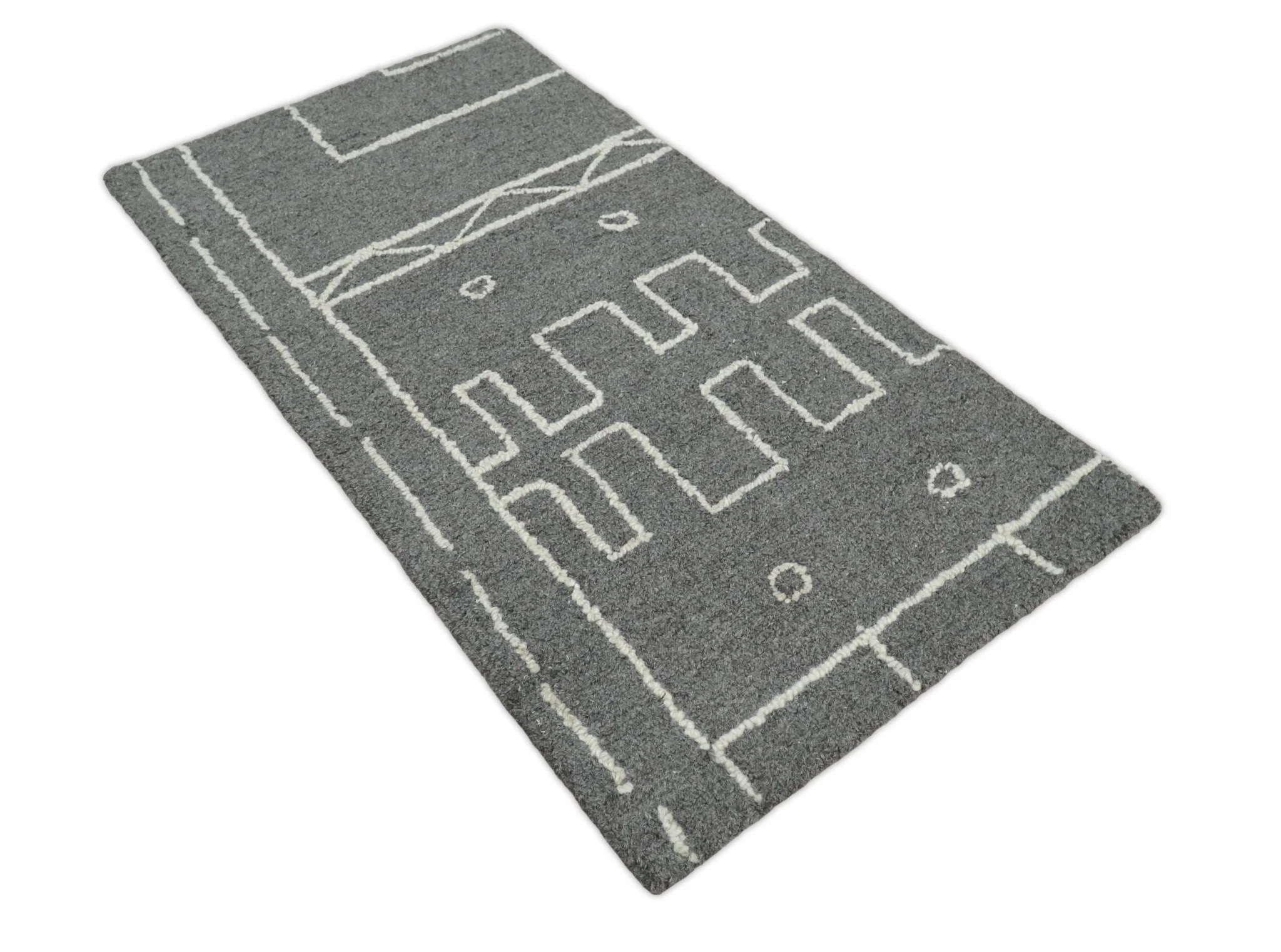 2x4 Gray and White Tribal Hand Hooked Textured Loop Area Rug | TRIB2 - Image 2