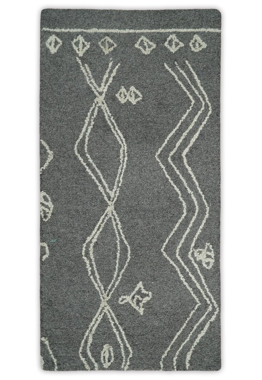 2x4 Gray and White Tribal Hand Hooked Textured Loop Area Rug | TRIB2 - Image 5