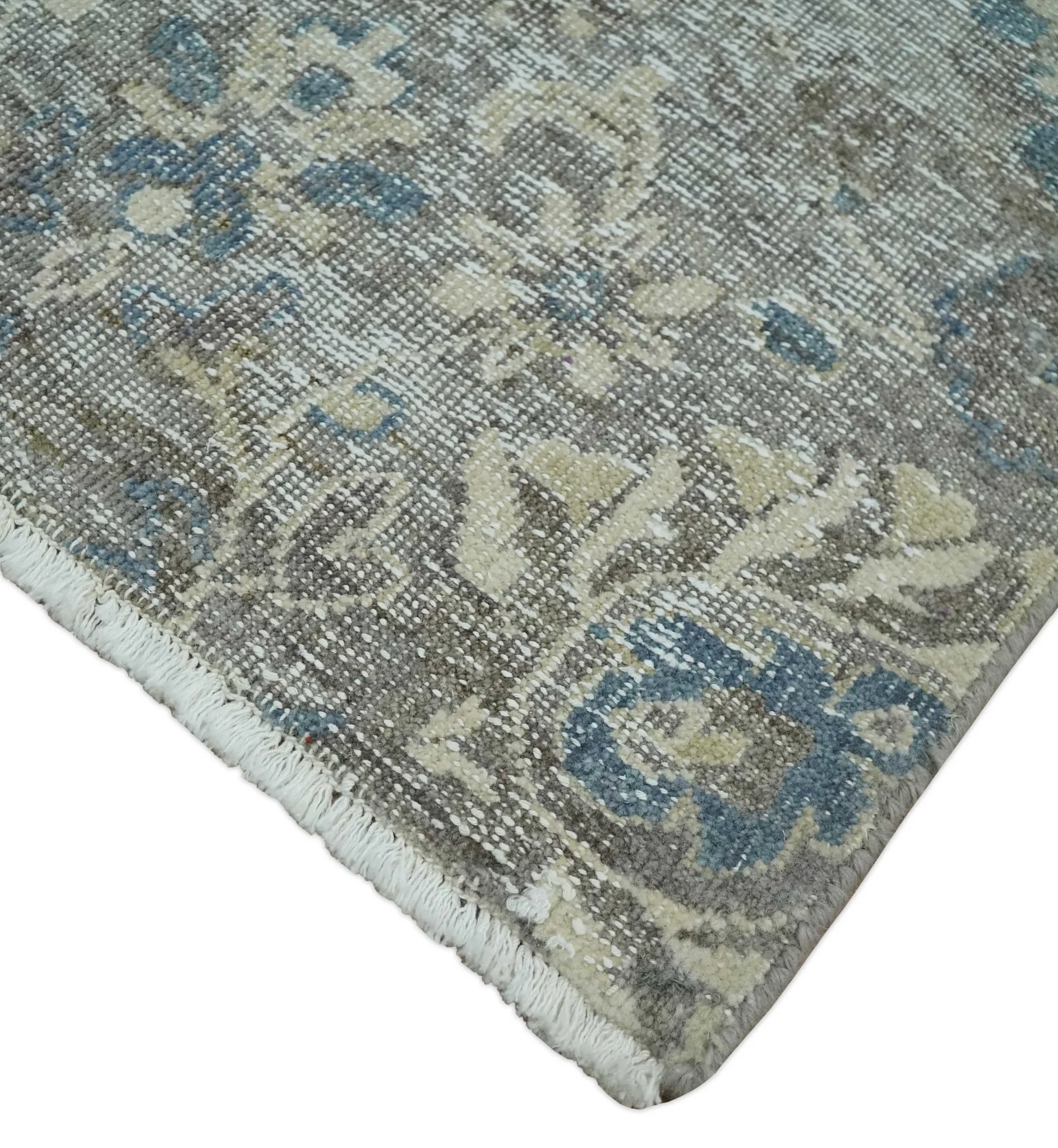 2x4 Gray, Beige and Blue Wool Hand Knotted traditional Vintage Antique Rug| N1224 - Image 3