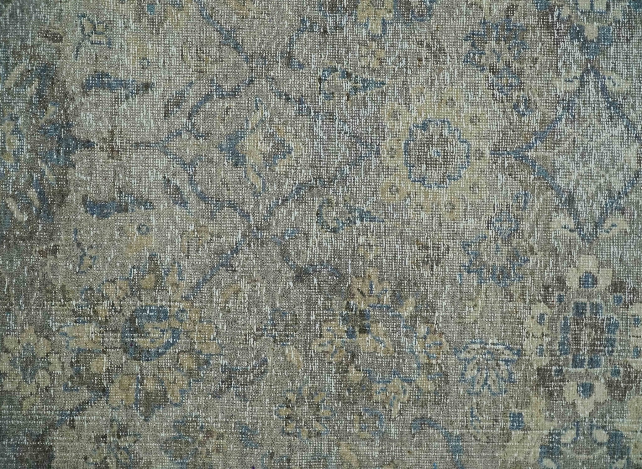 2x4 Gray, Beige and Blue Wool Hand Knotted traditional Vintage Antique Rug| N1224 - Image 4