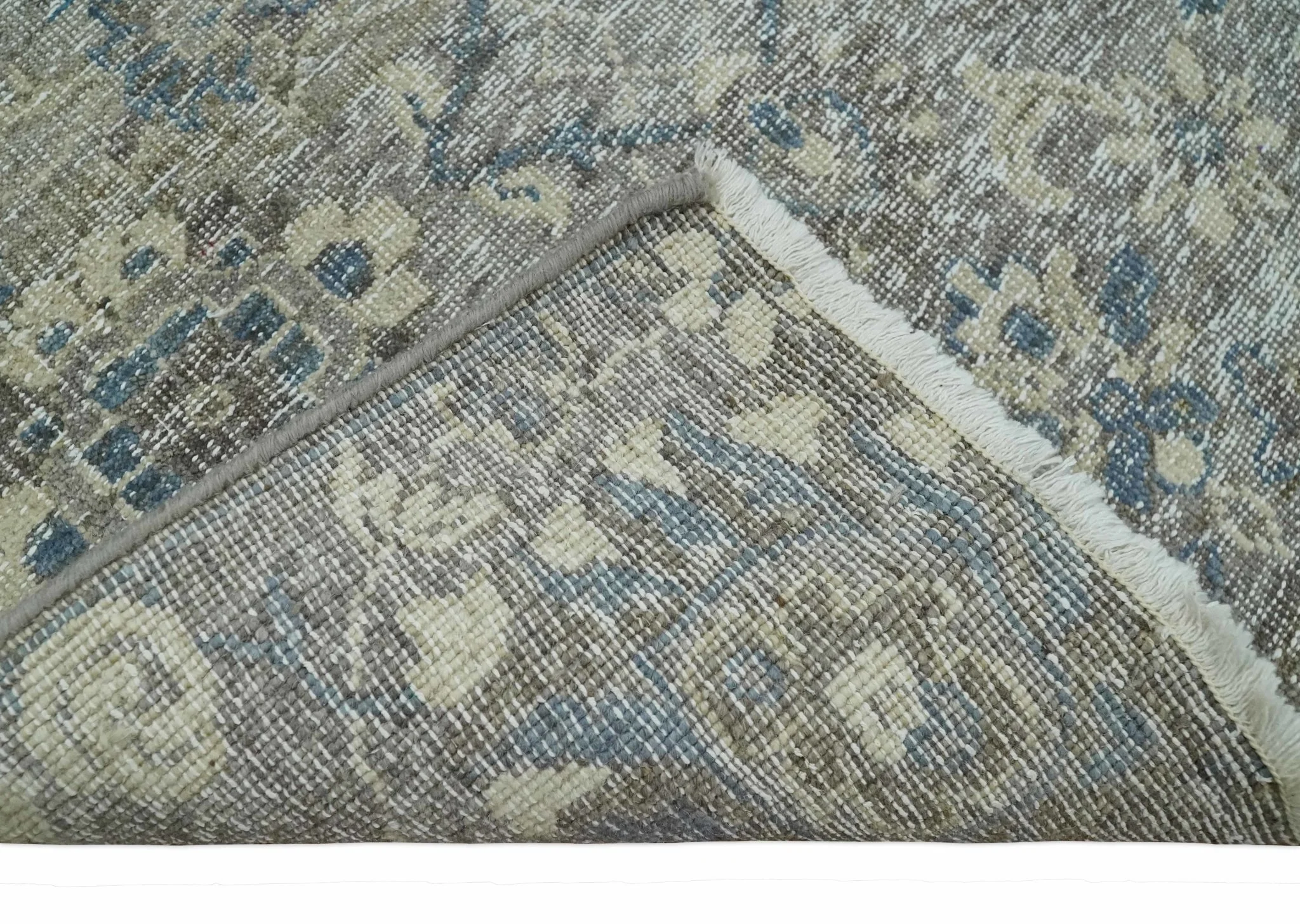 2x4 Gray, Beige and Blue Wool Hand Knotted traditional Vintage Antique Rug| N1224 - Image 5