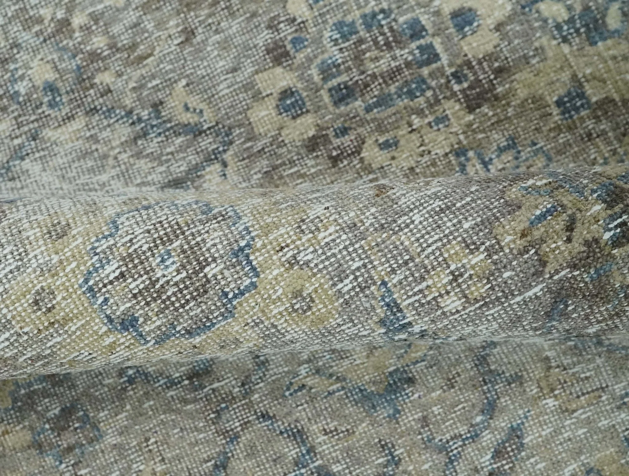 2x4 Gray, Beige and Blue Wool Hand Knotted traditional Vintage Antique Rug| N1224 - Image 7