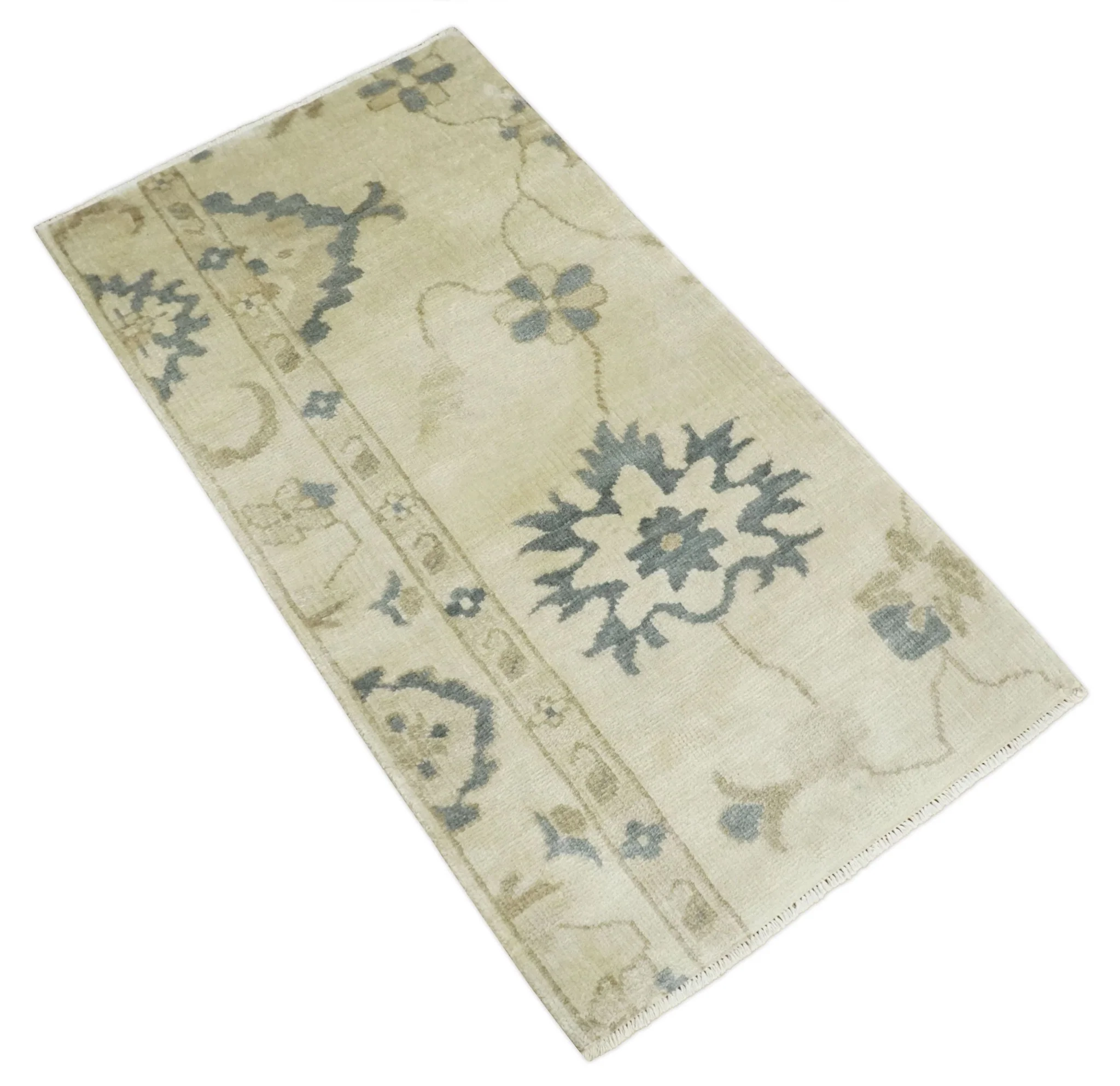 2x4 Hand Knotted Beige and Gray Traditional Persian Oushak Wool | N7824 - Image 8