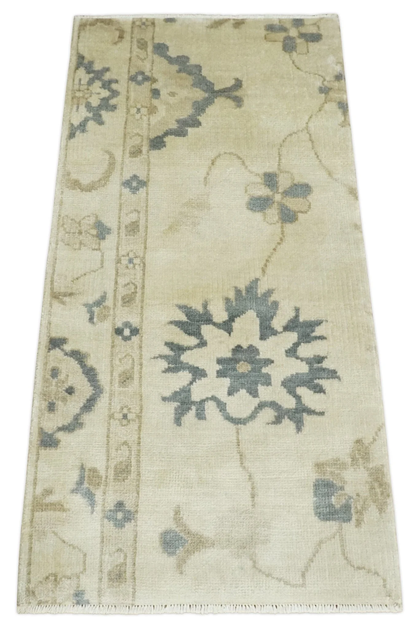 2x4 Hand Knotted Beige and Gray Traditional Persian Oushak Wool | N7824 - Image 9