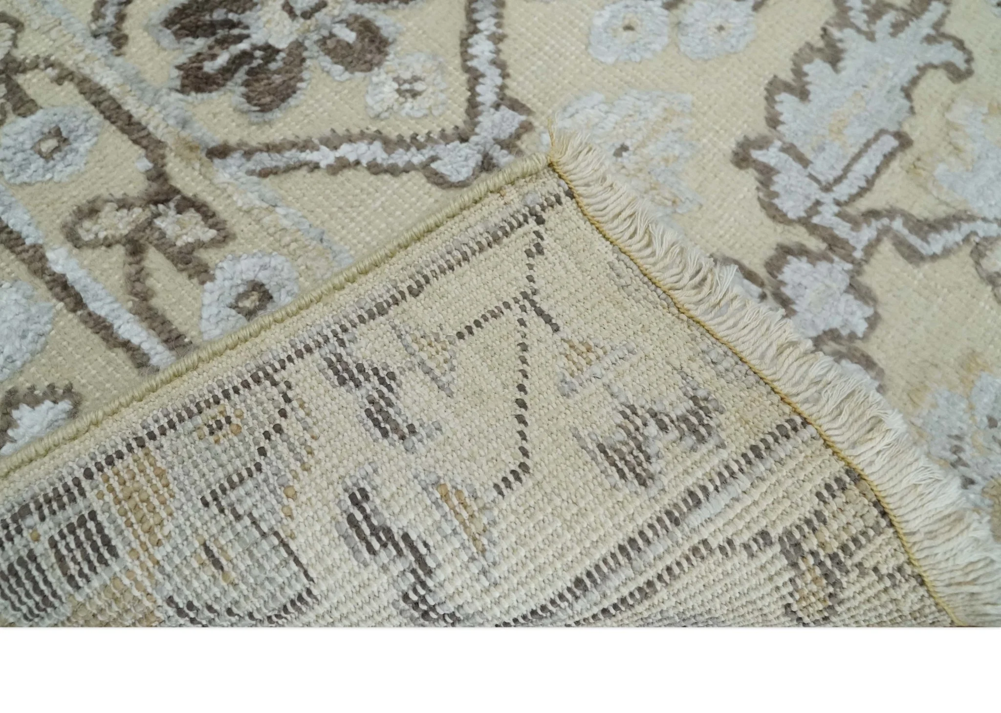 2x4 Hand Knotted Beige, silver and Brown Traditional Persian Oushak Wool Rug | N5524 - Image 4