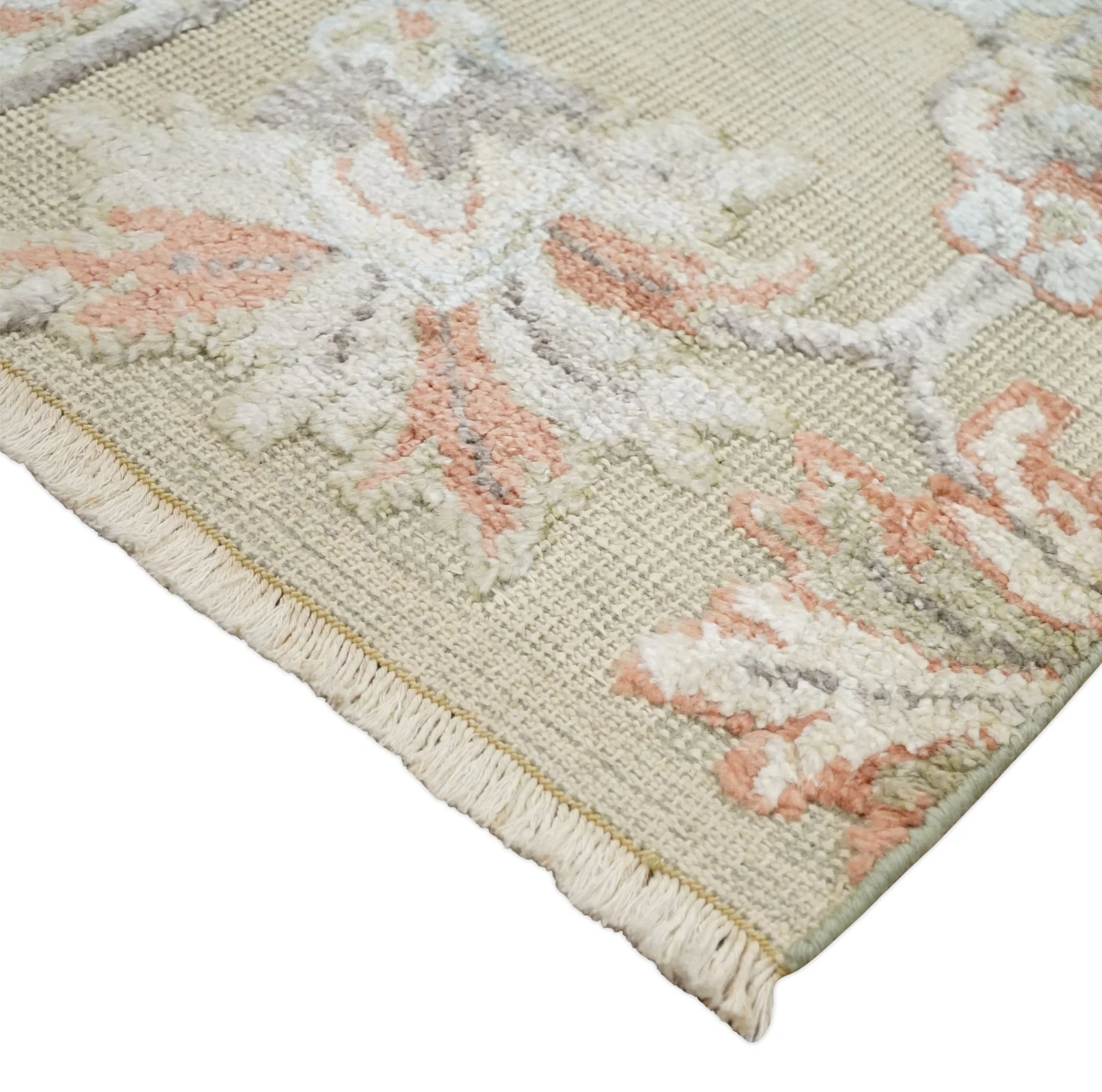 2x4 Hand Knotted Beige, silver and Peach Traditional Persian Oushak Wool Rug | N5624 - Image 3