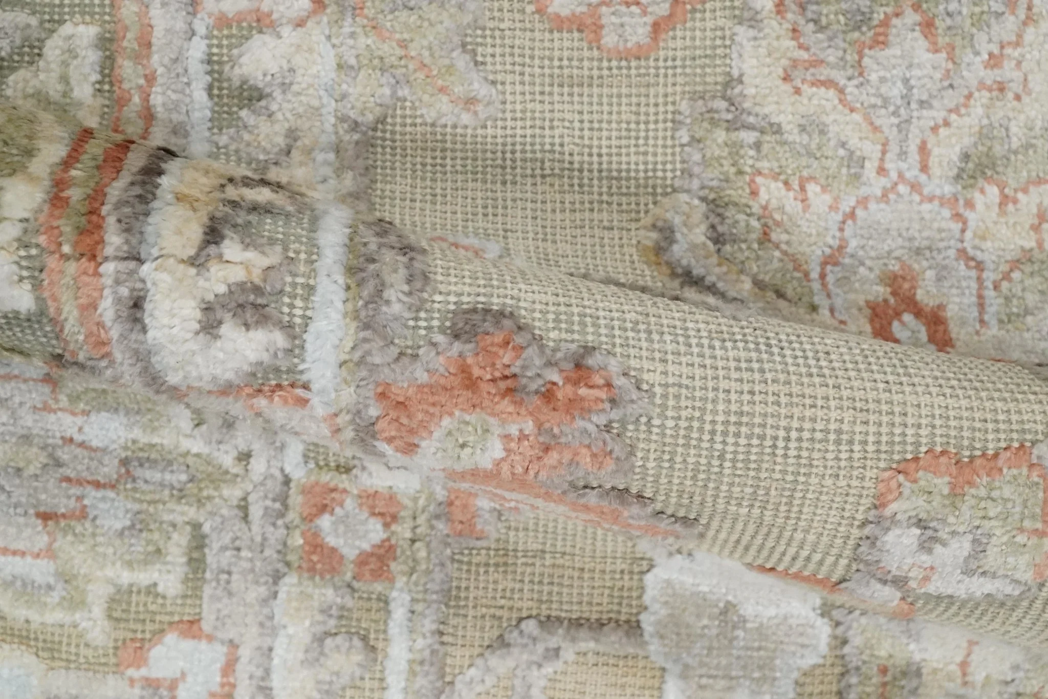 2x4 Hand Knotted Beige, silver and Peach Traditional Persian Oushak Wool Rug | N5624 - Image 4